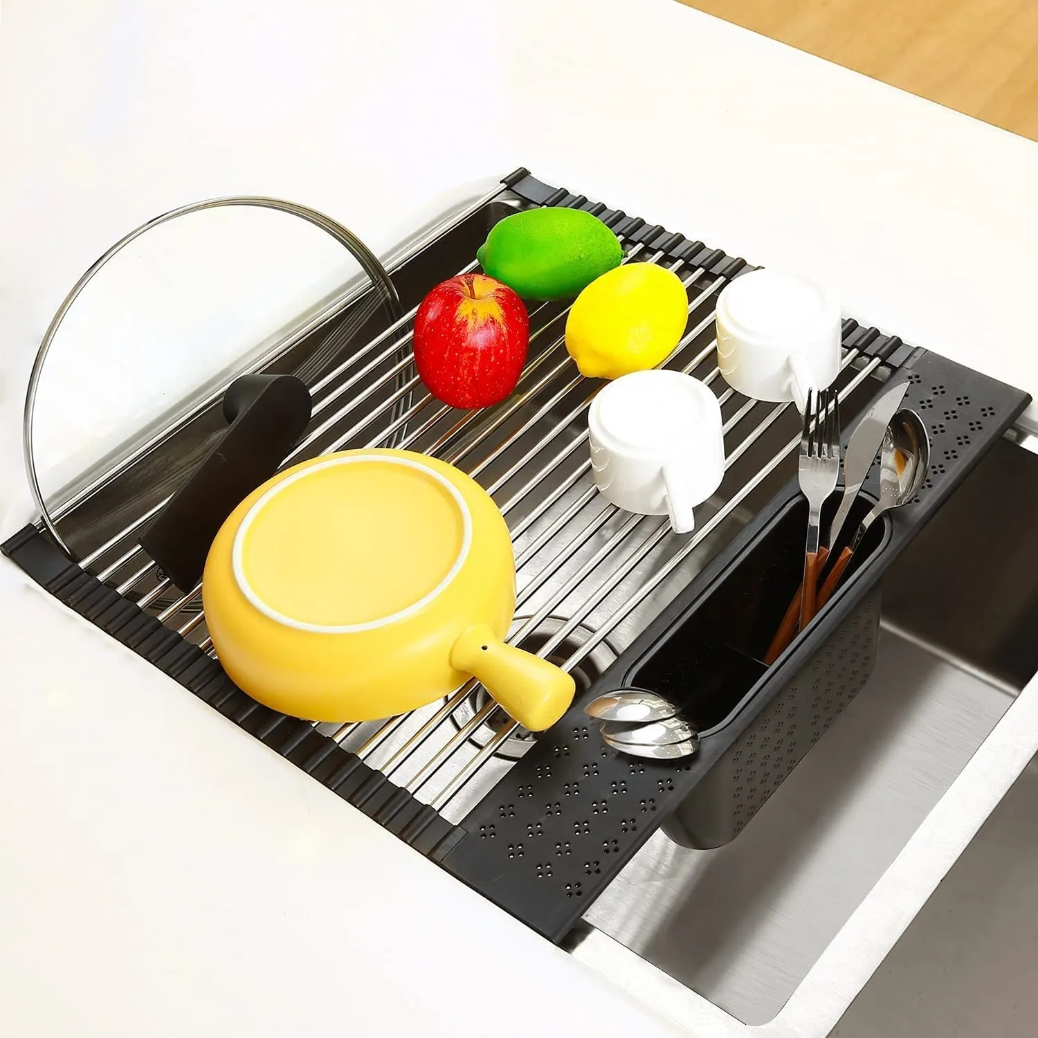 with Large Rack Up Drying Roll Personalized Stainless for Home Holder Kitchen Dish Steel Limited edition range Utensil