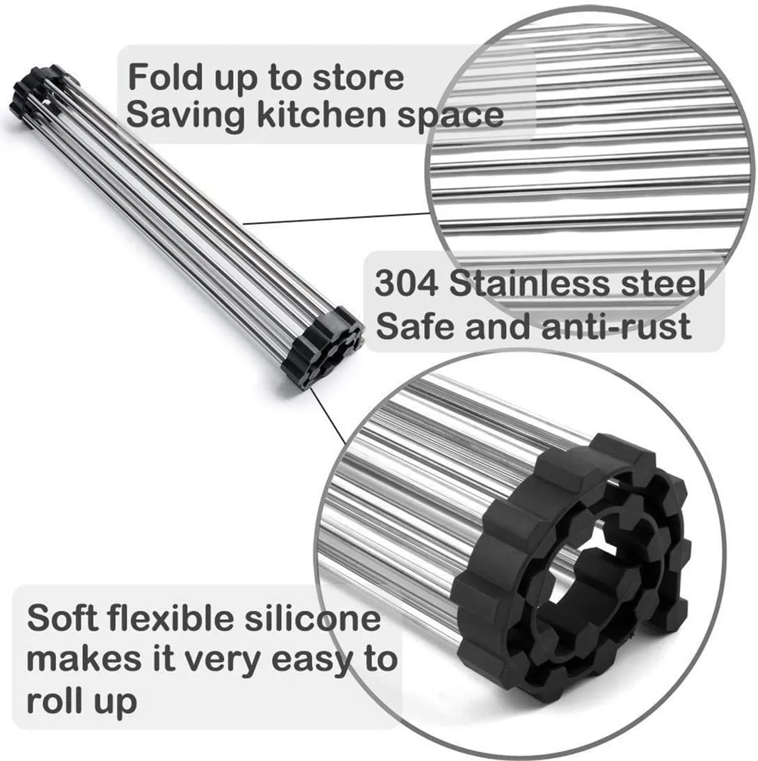 with Large Rack Up Drying Roll Personalized Stainless for Home Holder Kitchen Dish Steel Limited edition range Utensil