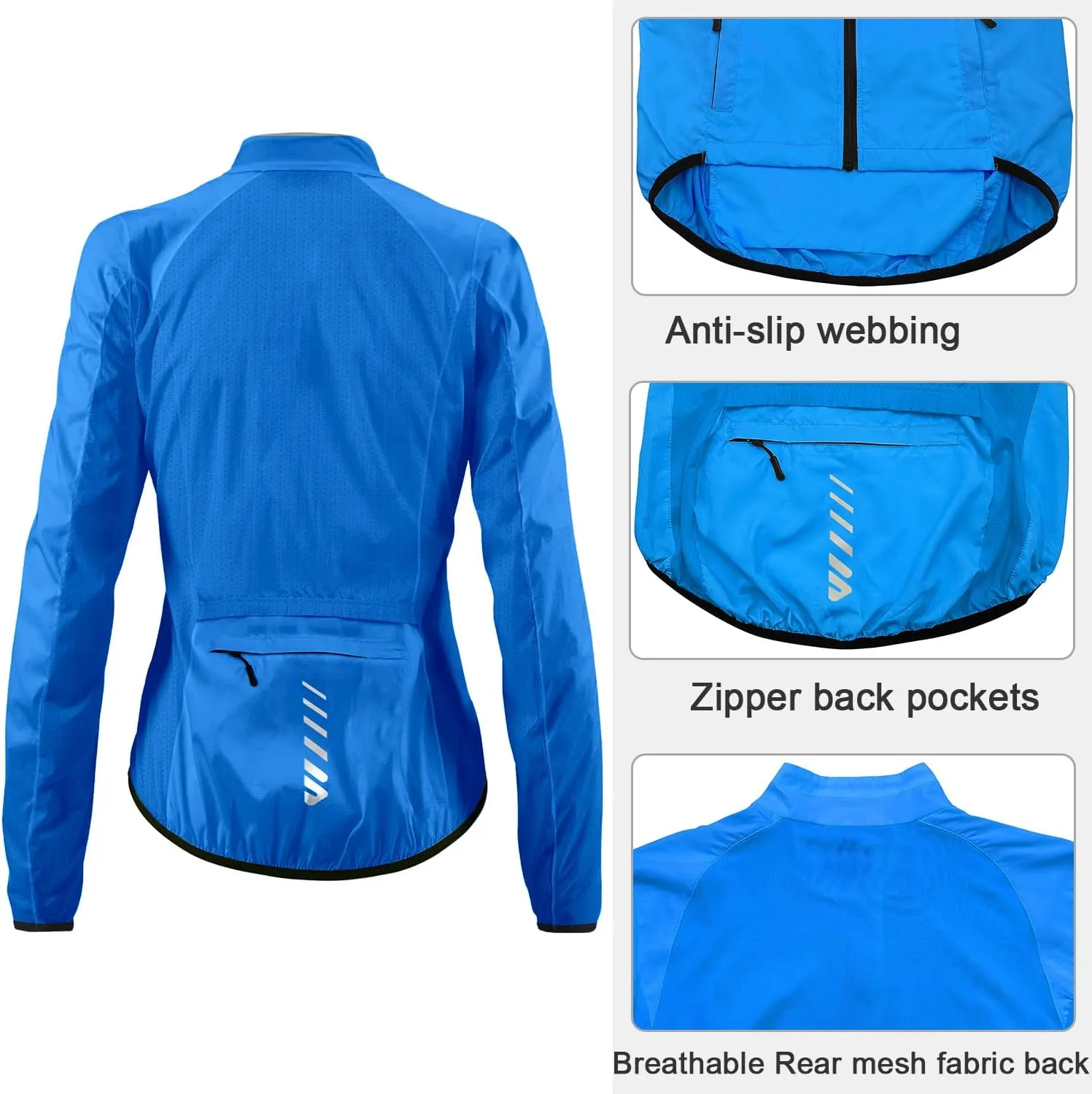 Women Cycling Jacket,Windbreaker Breathable Running Jackets Lightweight Packable Hiking Jersey With 3 Zipper Pockets