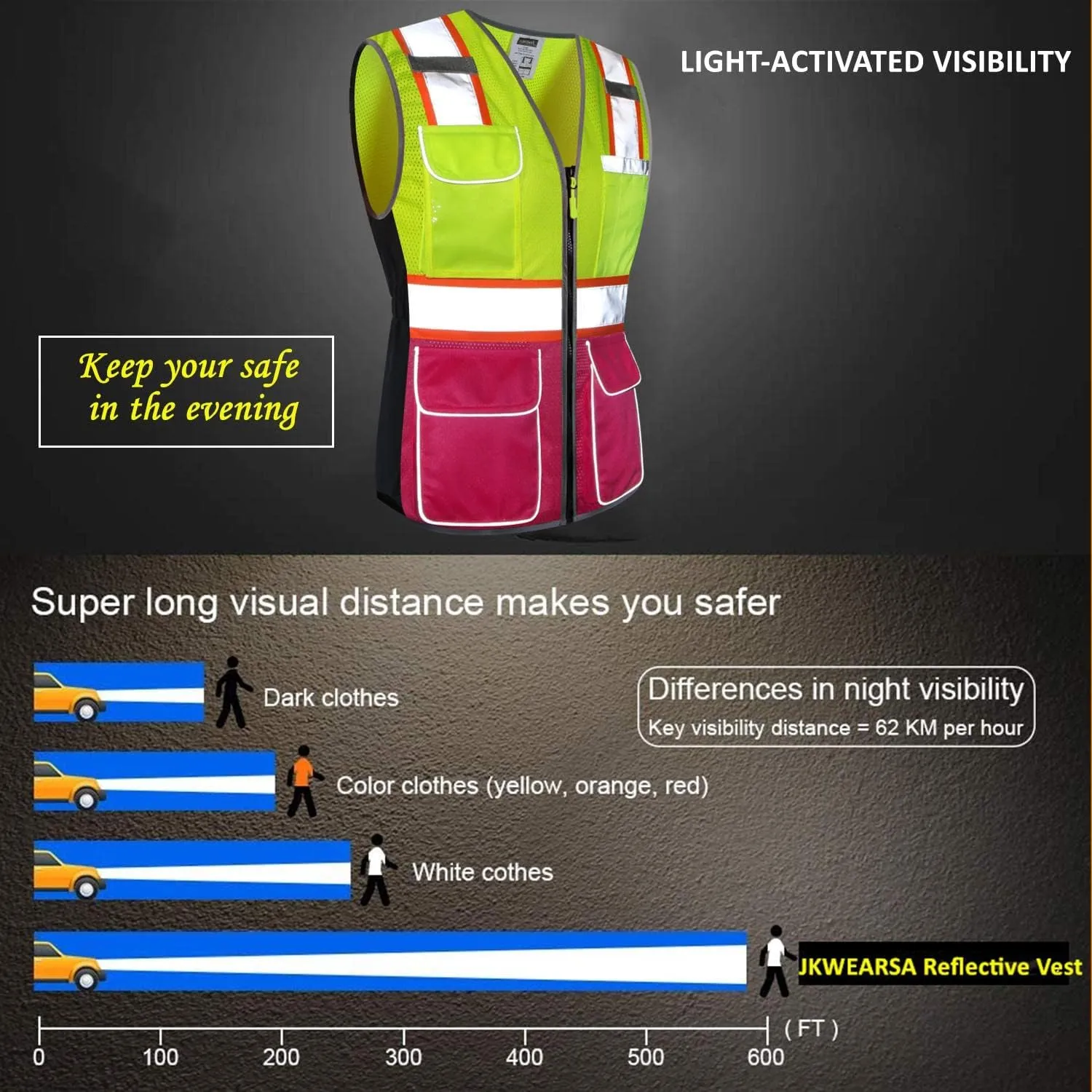 Women Safety Vest, Multi Pockets High Visibility Reflective Breathable Mesh Work Vest For Lady, Durable Zipper