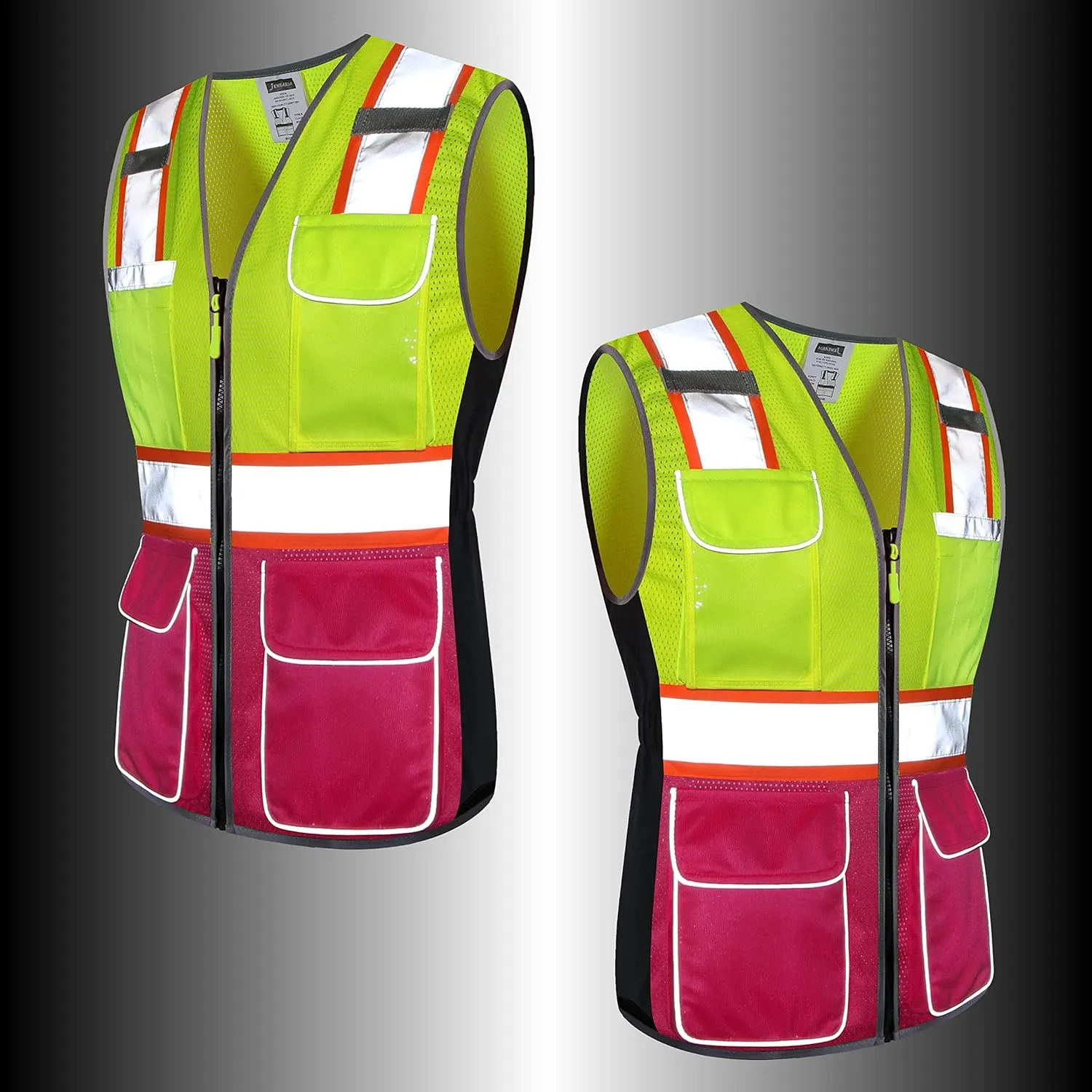 Women Safety Vest, Multi Pockets High Visibility Reflective Breathable Mesh Work Vest For Lady, Durable Zipper