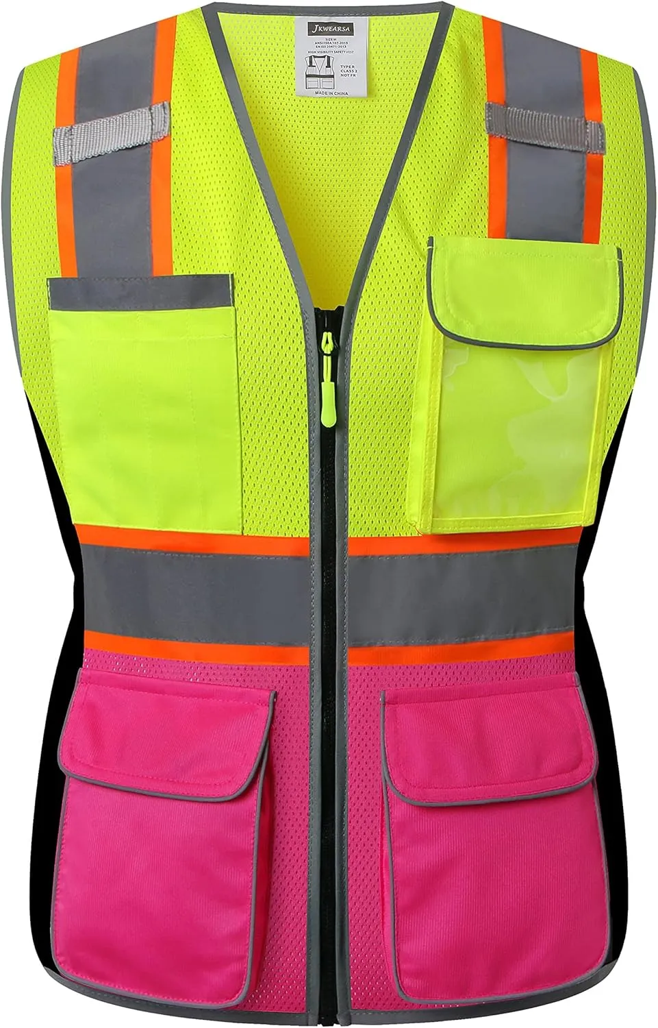Women Safety Vest, Multi Pockets High Visibility Reflective Breathable Mesh Work Vest For Lady, Durable Zipper