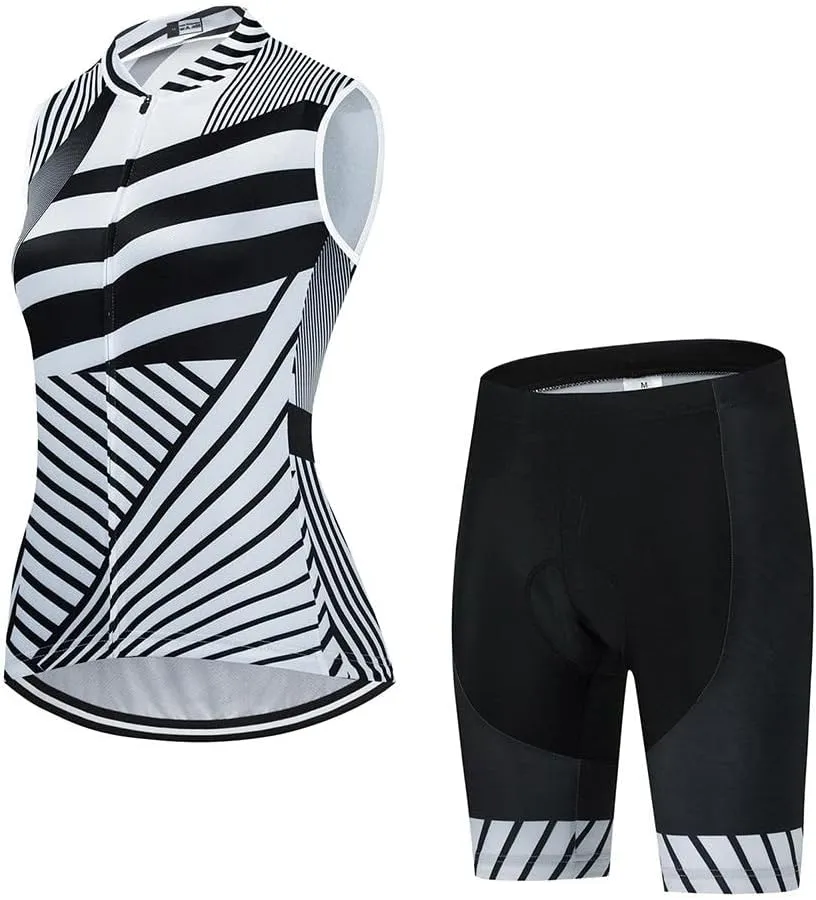 Women's Cycling Jersey Set Sleeveless Bike Shirts Cycling Vest Shorts Bicycle Clothing Short with Gel Padded