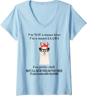 Womens Mama Llama Funny Llama Mom I'll Kick Your Face Mother's Day V-Neck T-Shirt