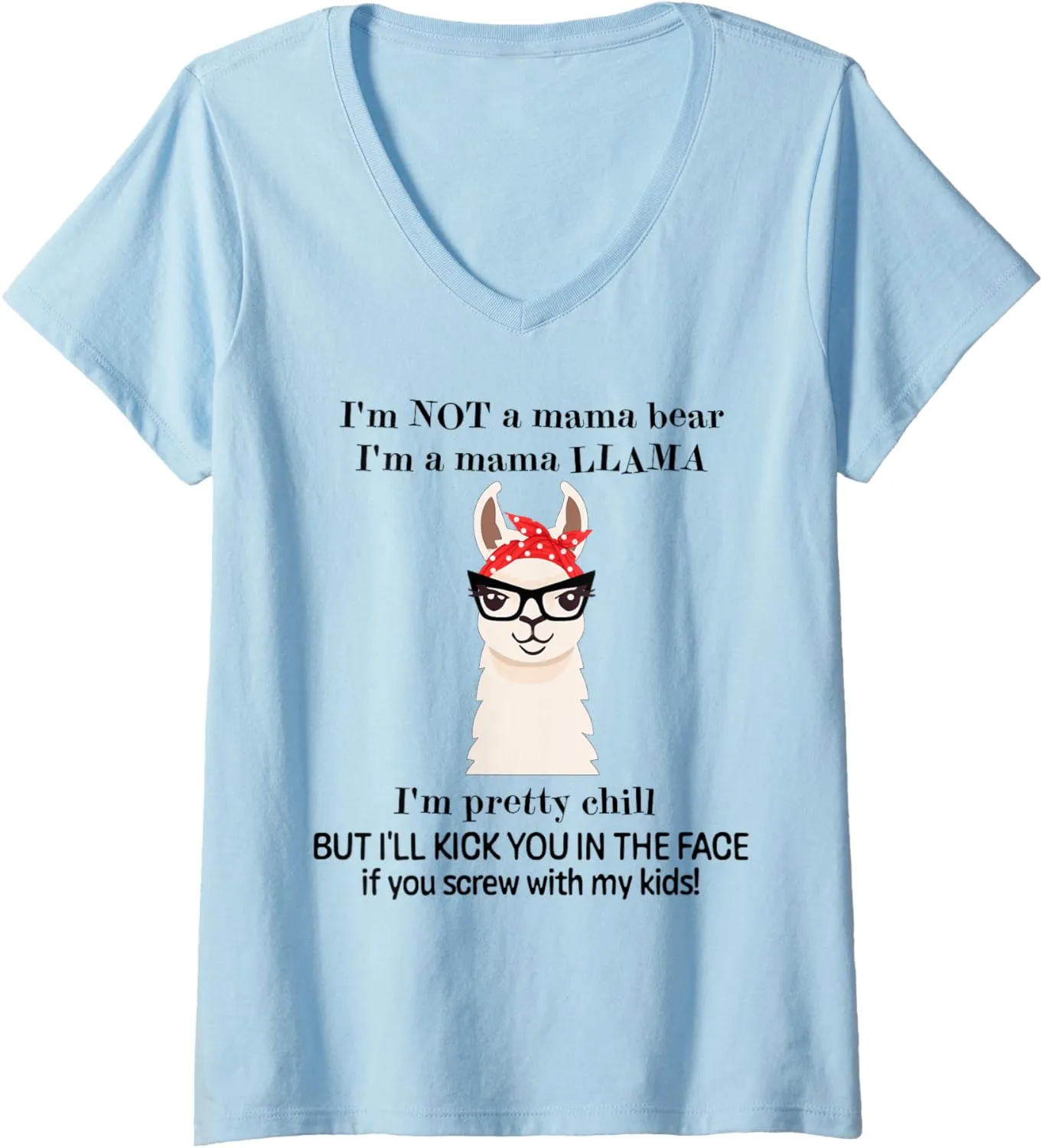 Womens Mama Llama Funny Llama Mom I'll Kick Your Face Mother's Day V-Neck T-Shirt