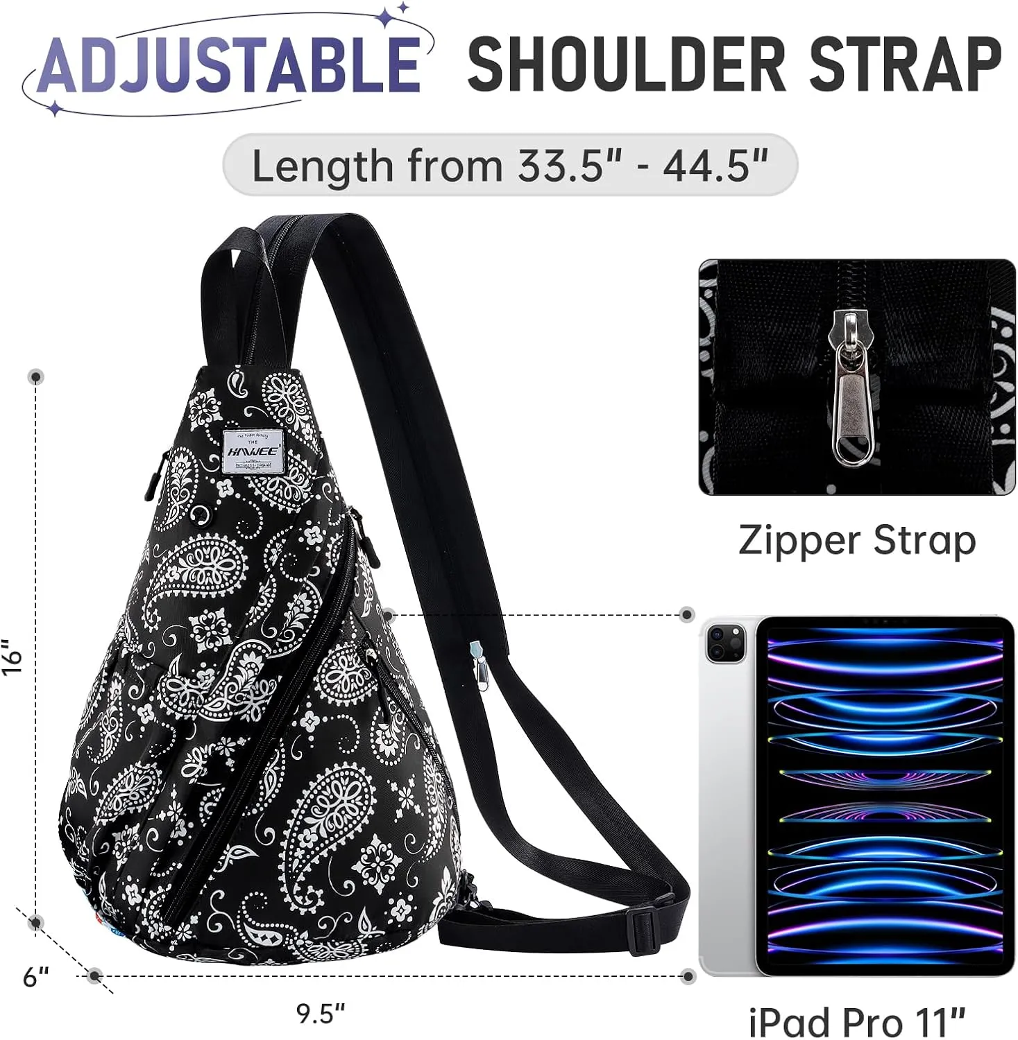 Women's Rope Sling Bag - Convertible Chest Bag & Casual Daypack, Water-Resistant Crossbody Backpack for Travel, Cycling, Hiking, Paisley