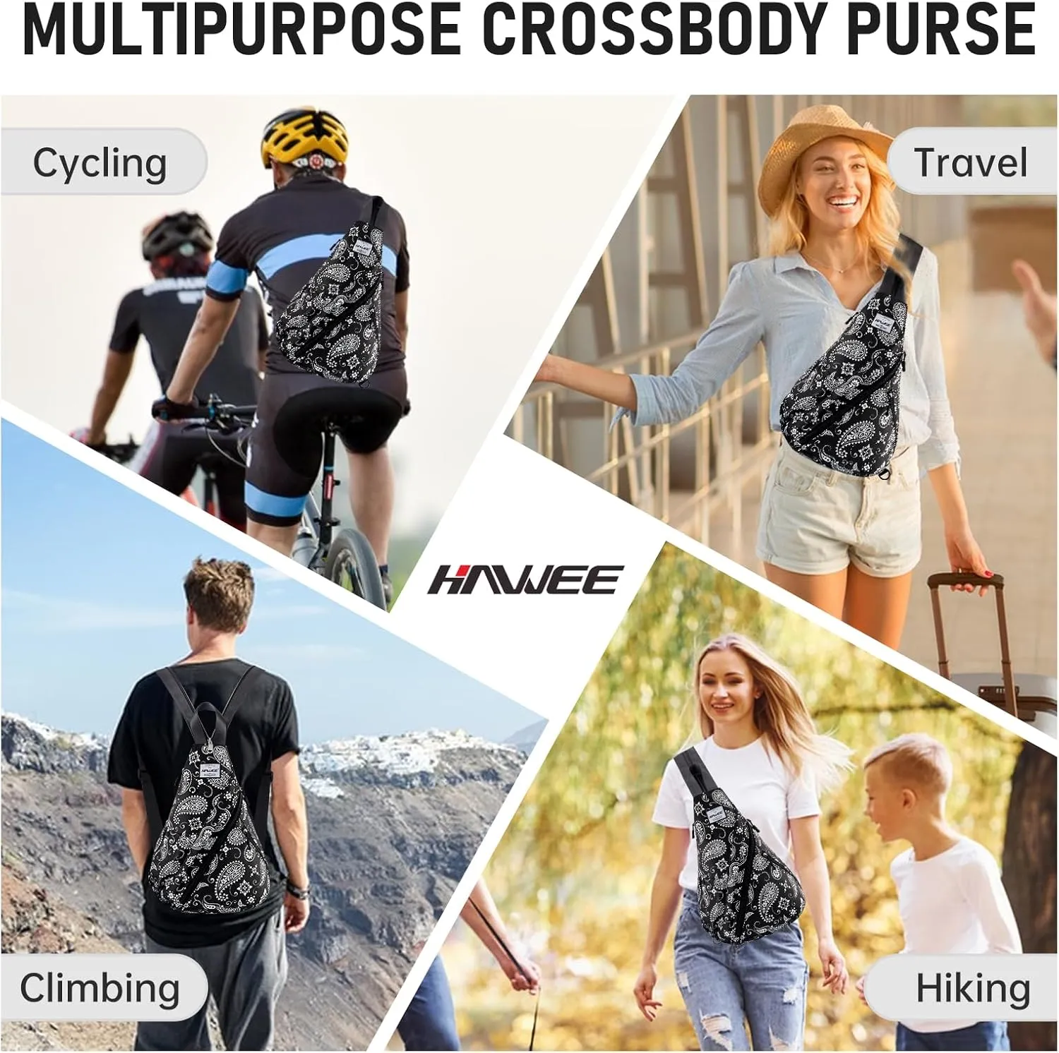 Women's Rope Sling Bag - Convertible Chest Bag & Casual Daypack, Water-Resistant Crossbody Backpack for Travel, Cycling, Hiking, Paisley