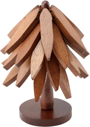 Wooden Tree Trivet Set - Wooden Tree Coasters Collapsible Hot Pad Set for Hot Dishes, Pot, Bowl, Teapot (Brown- 5 Trivets)