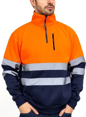 WORK IDEA High Visibility Safety Reflective Sweatshirt for Men ASIN Class 2 Hi Vis 1/4 Zipper Workwear