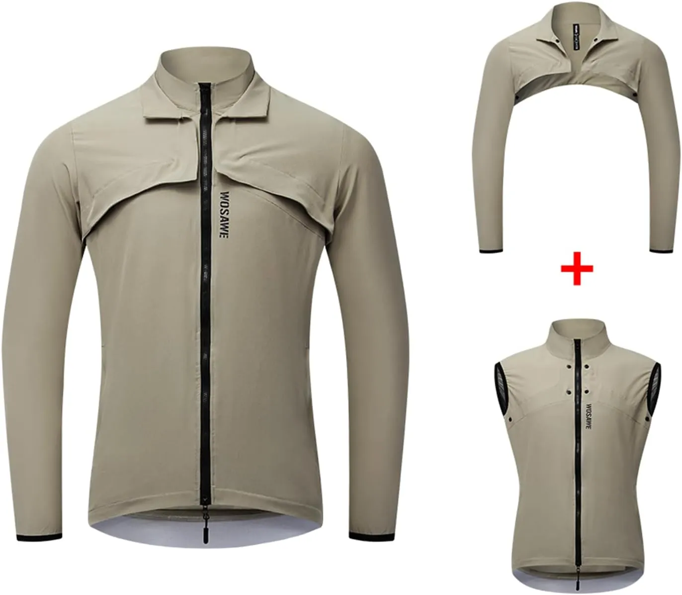 WOSAWE 2 in 1 Cycling Jacket Men Convertible Biking Vest Lightweight Reflective Windbreaker