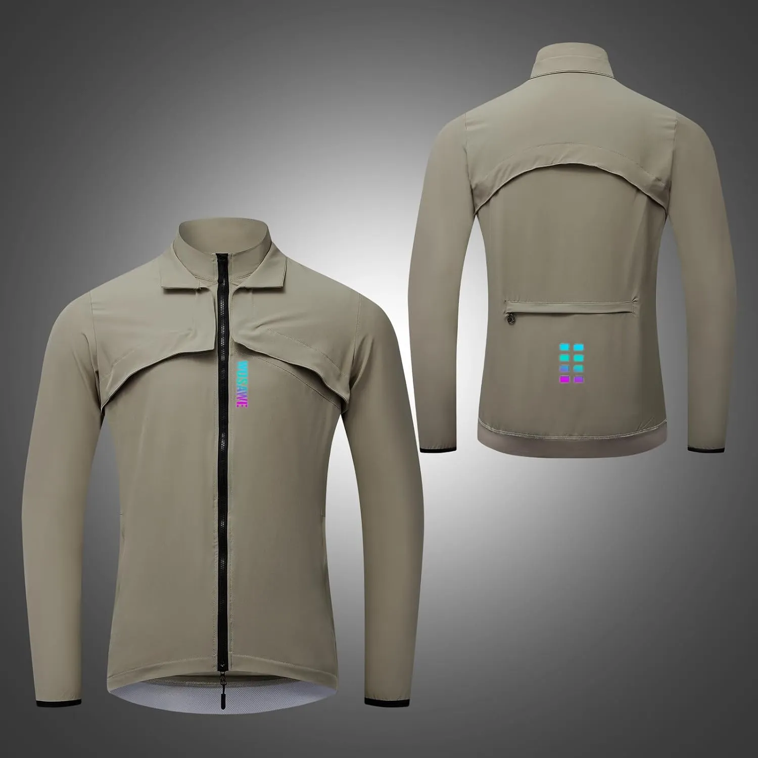 WOSAWE 2 in 1 Cycling Jacket Men Convertible Biking Vest Lightweight Reflective Windbreaker