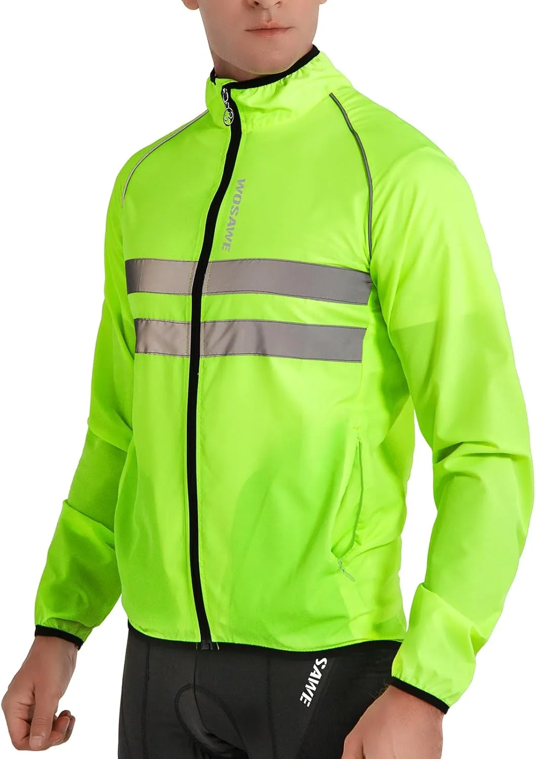 WOSAWE Men's High Visibility Cycling Wind Jacket Water Resistance Reflective Windbreaker