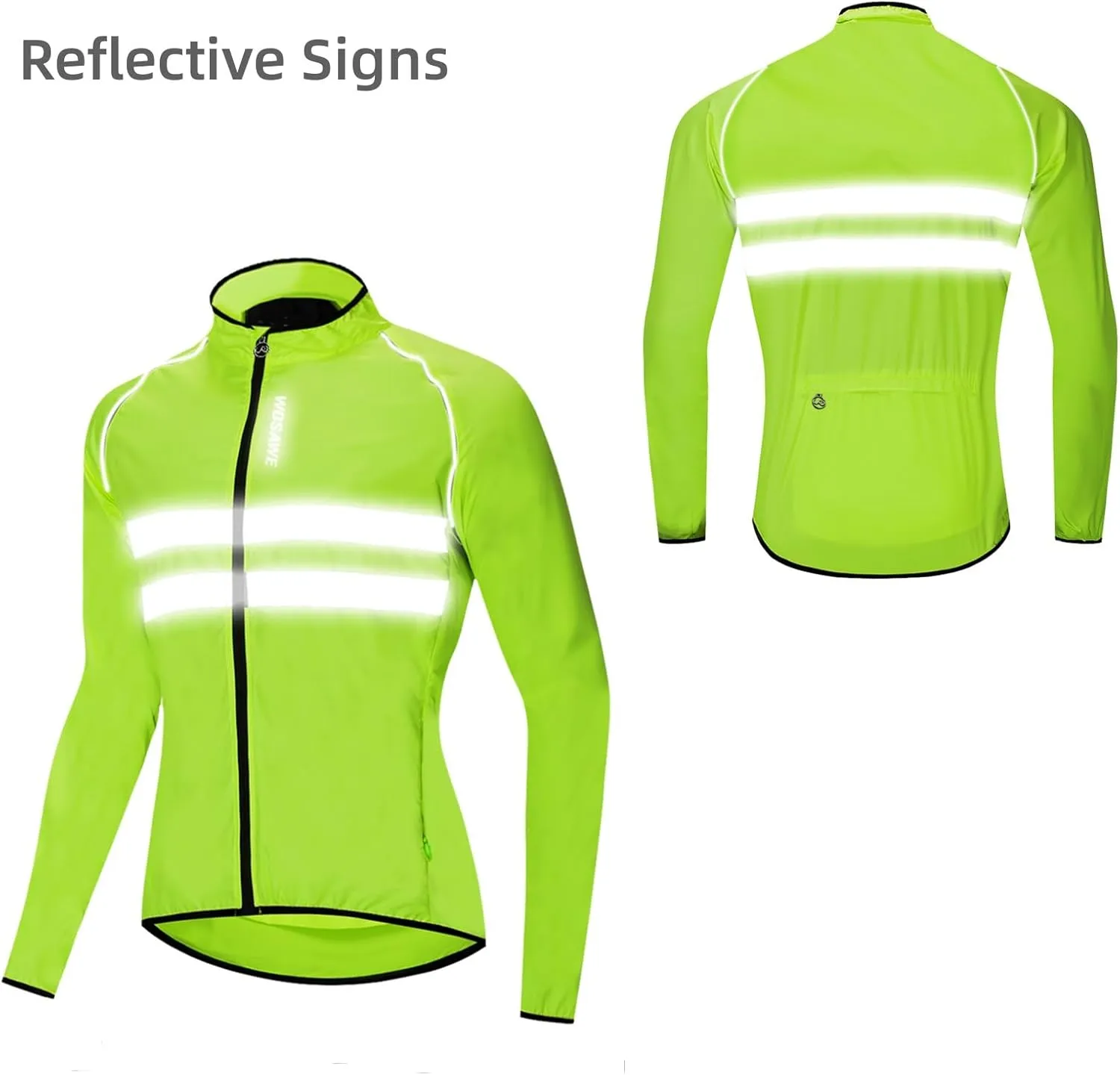 WOSAWE Men's High Visibility Cycling Wind Jacket Water Resistance Reflective Windbreaker