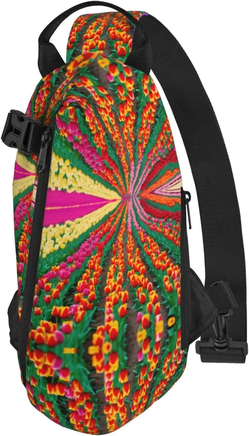 WURTON Colorful Tulips Print Crossbody Backpack Cross Pack Lightweight Sling Bag Travel, Hiking
