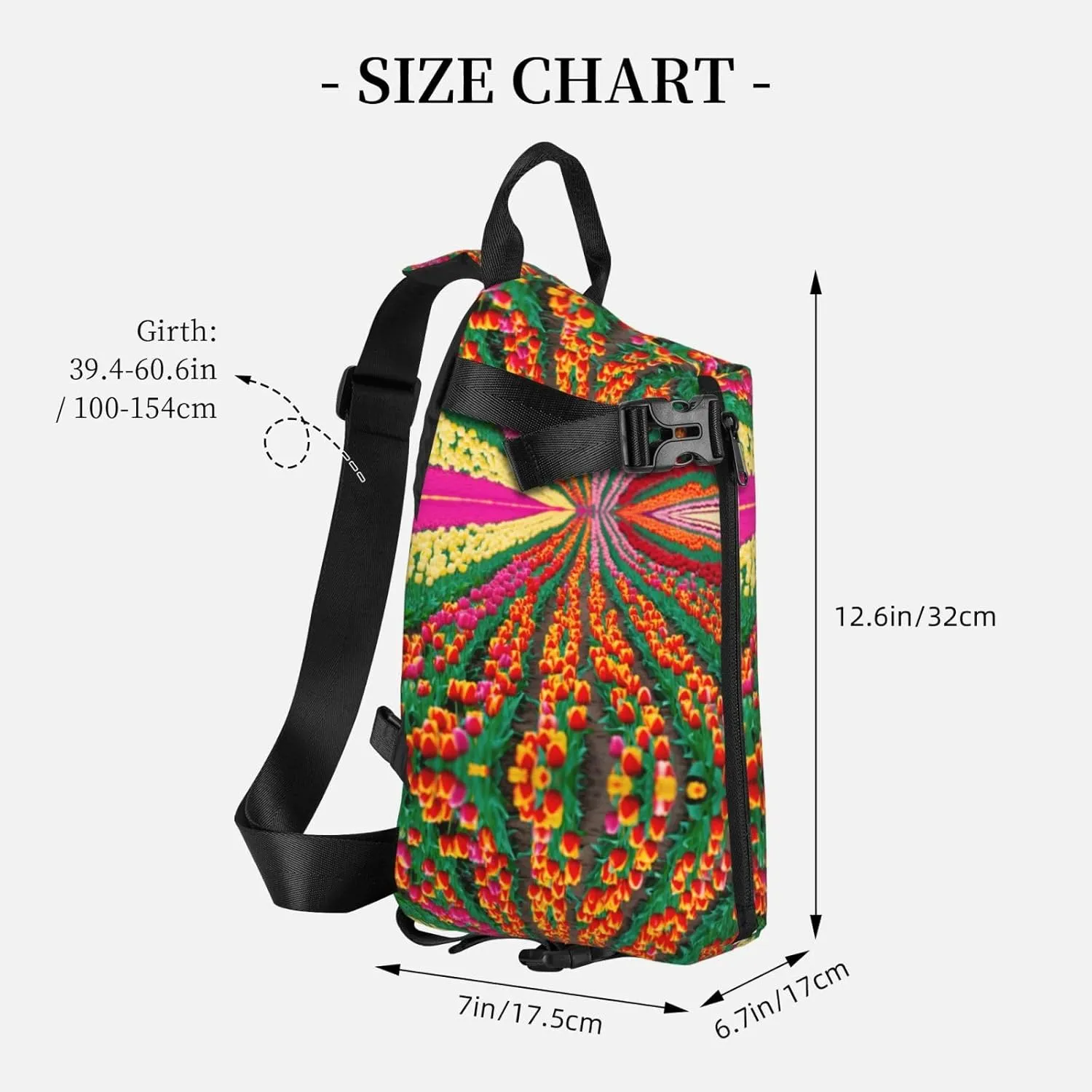 WURTON Colorful Tulips Print Crossbody Backpack Cross Pack Lightweight Sling Bag Travel, Hiking