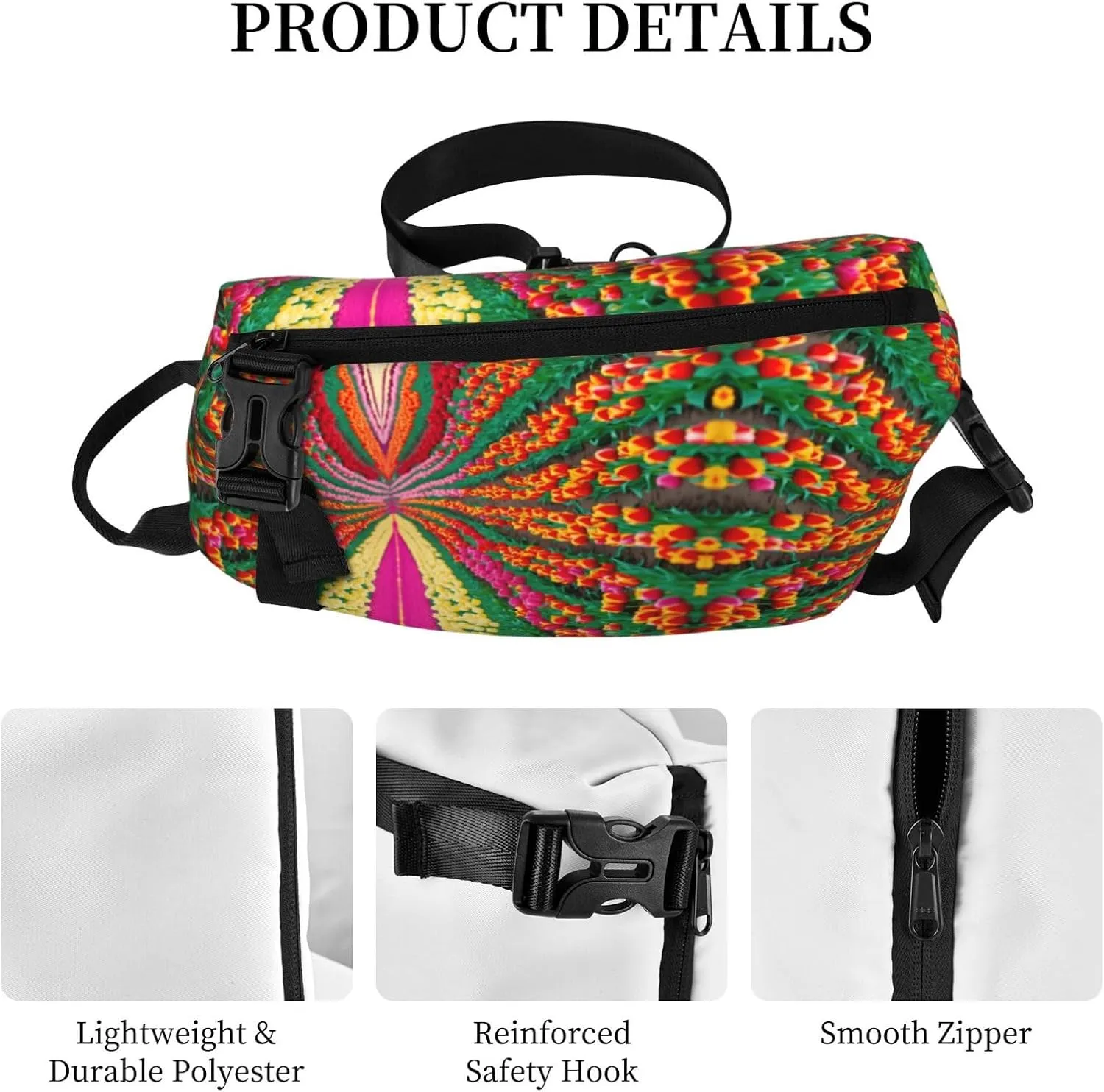 WURTON Colorful Tulips Print Crossbody Backpack Cross Pack Lightweight Sling Bag Travel, Hiking