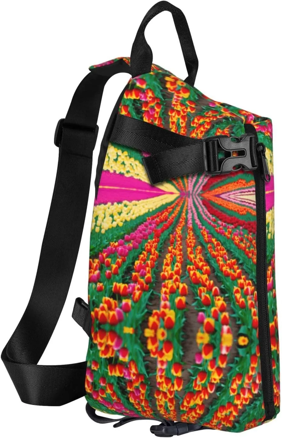 WURTON Colorful Tulips Print Crossbody Backpack Cross Pack Lightweight Sling Bag Travel, Hiking