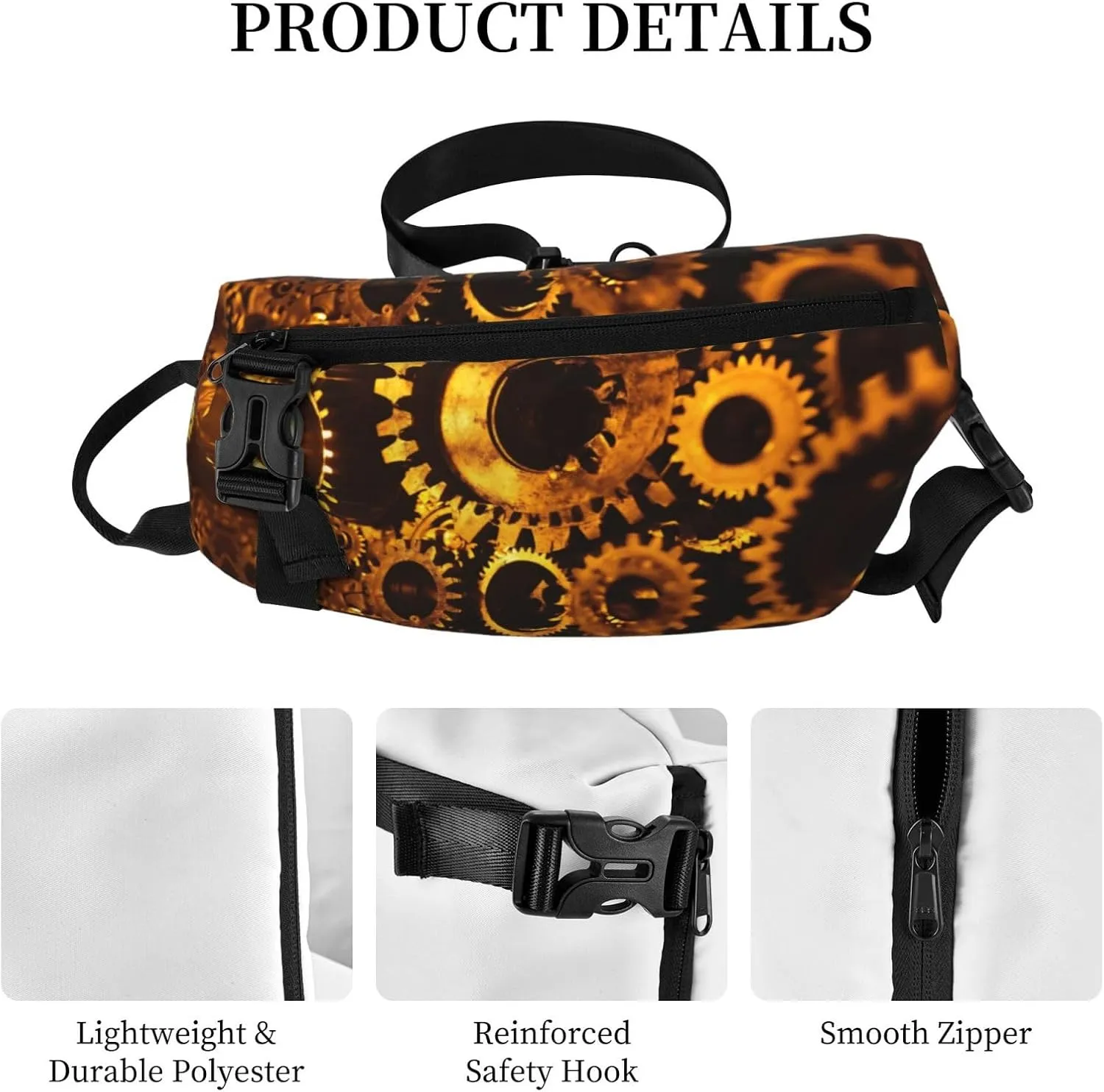 WURTON Gears Clock Bronze Century Print Crossbody Backpack Cross Pack Lightweight Sling Bag Travel, Hiking