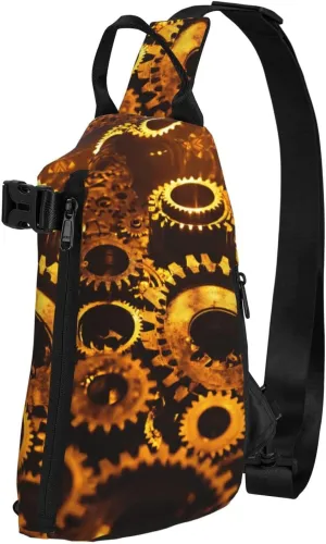 WURTON Gears Clock Bronze Century Print Crossbody Backpack Cross Pack Lightweight Sling Bag Travel, Hiking