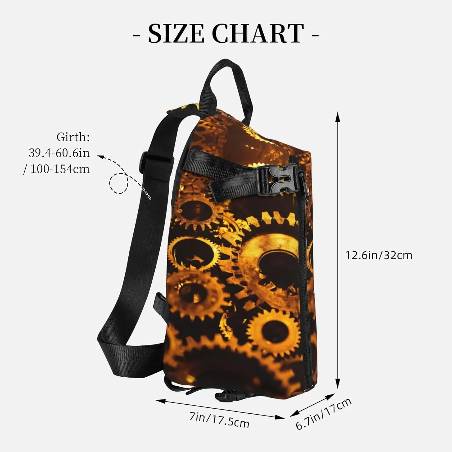 WURTON Gears Clock Bronze Century Print Crossbody Backpack Cross Pack Lightweight Sling Bag Travel, Hiking