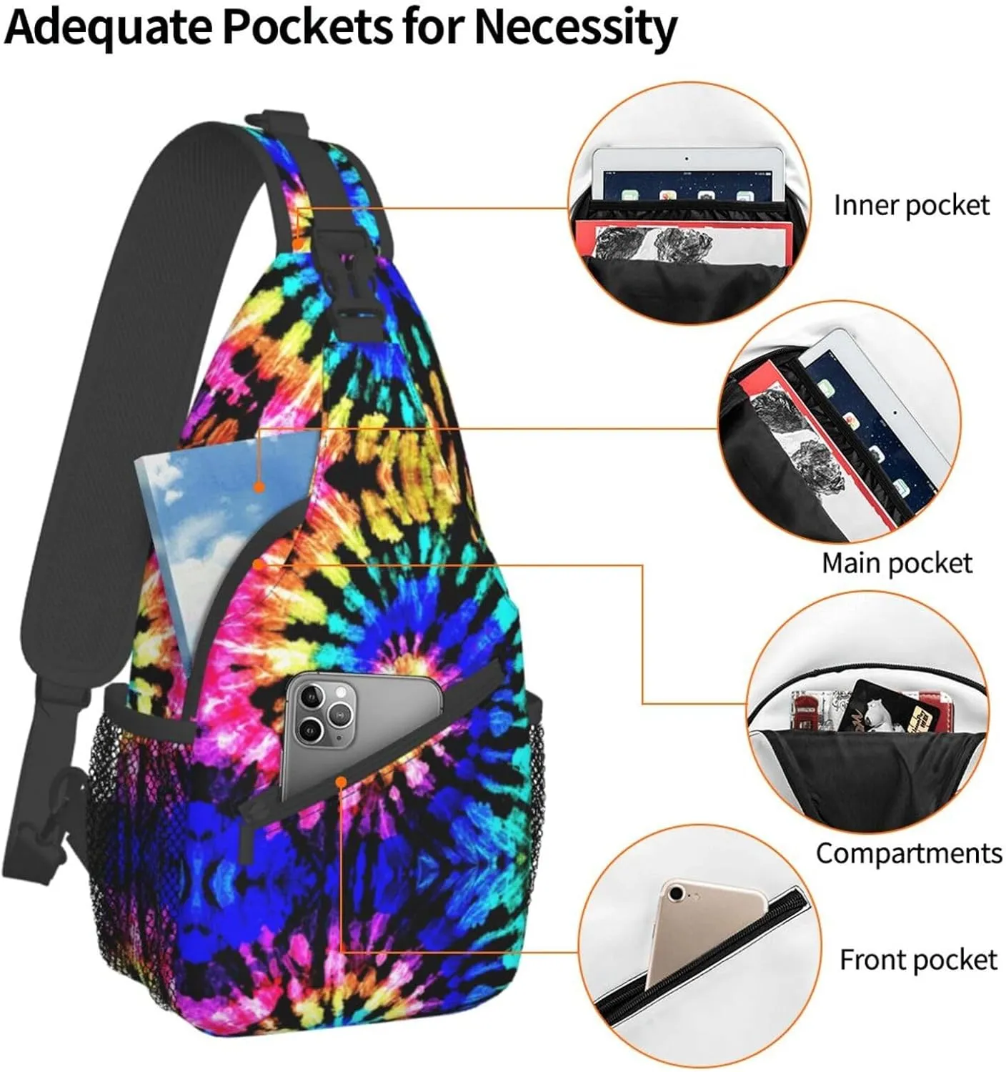 WURTON Sling Bag Dusky Rose Print Sling Backpack Crossbody Chest Bag Daypack For Hiking Travel