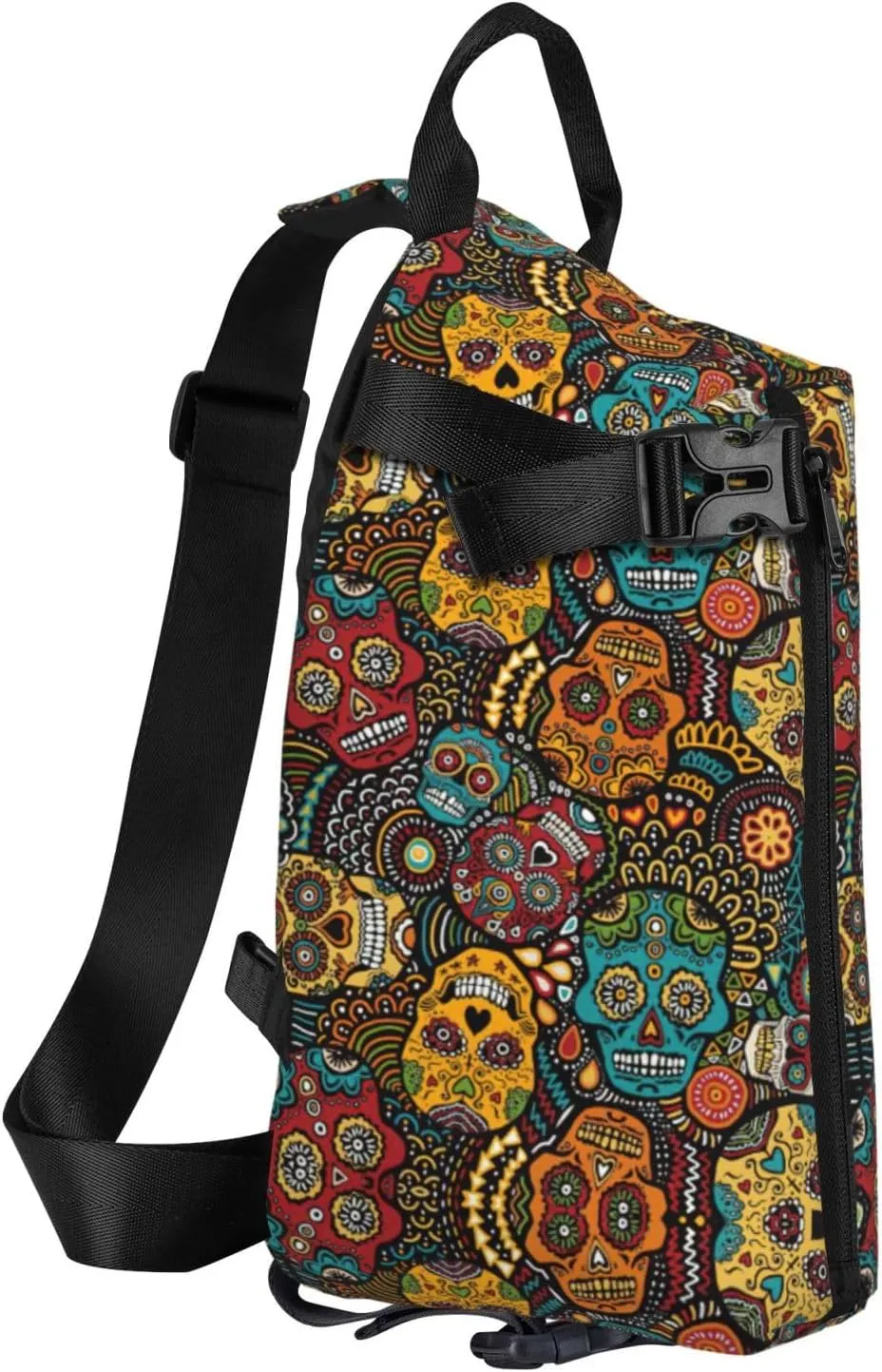 WURTON Sugar And Skulls Style Print Crossbody Backpack Cross Pack Lightweight Sling Bag Travel, Hiking