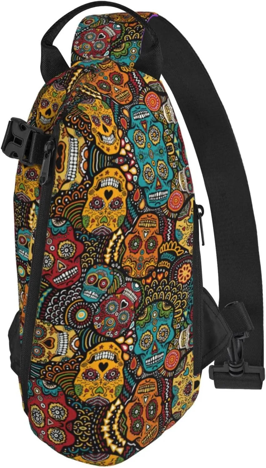 WURTON Sugar And Skulls Style Print Crossbody Backpack Cross Pack Lightweight Sling Bag Travel, Hiking