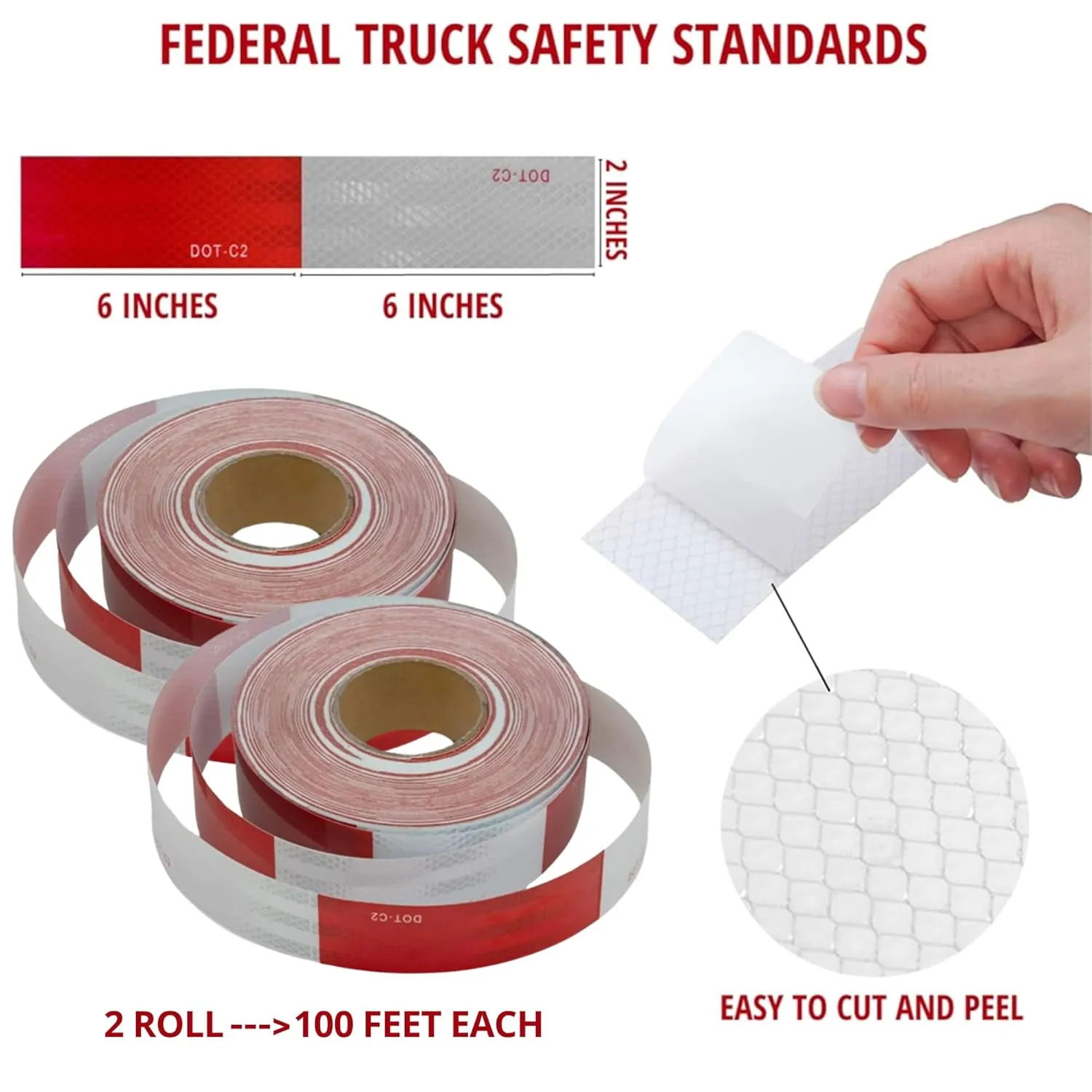 X-BOSEAT Reflective Tape, Trailer Reflector Tape Self Adhesive, Durable and Waterproof - DOT C2 for Marking Areas, Objects and Vehicles (2IN x 200FT)