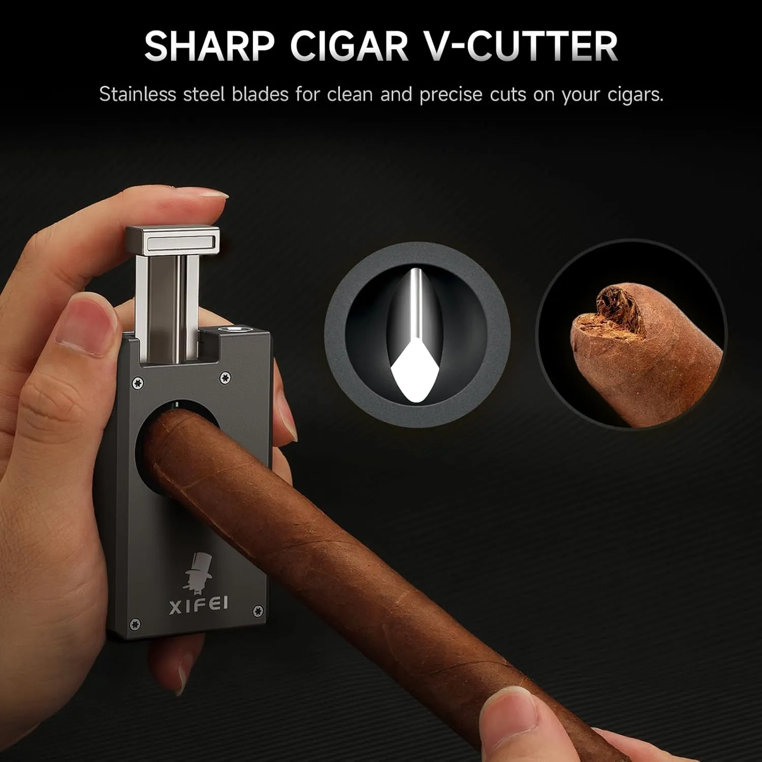 XIFEI Cigar Lighter, Personalized Adjustable Jet Soft Flame, Portable Torch Lighter with V Cut Cigar Cutter, Cigar Punch, Creative Gifts for Dad, Windproof Refillable Butane Lighters