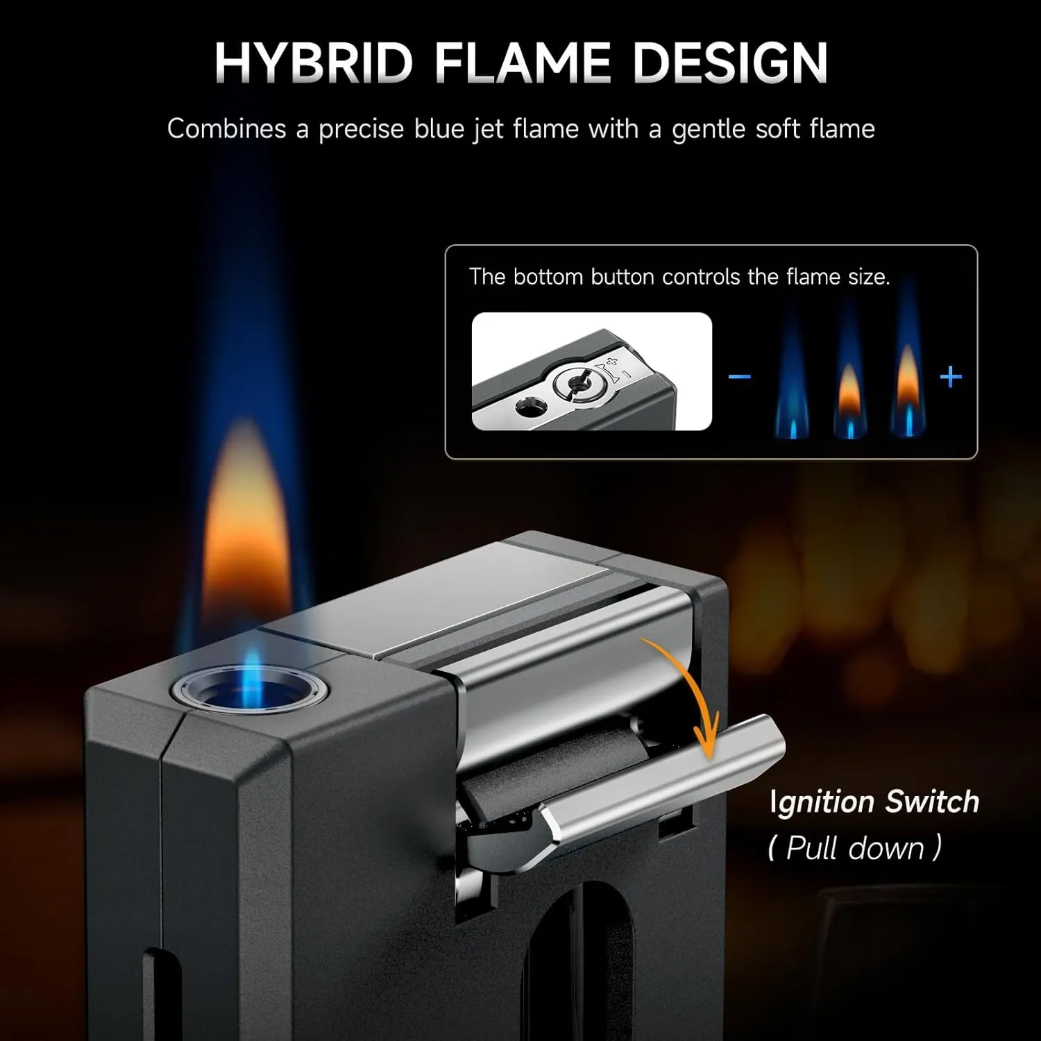 XIFEI Cigar Lighter, Personalized Adjustable Jet Soft Flame, Portable Torch Lighter with V Cut Cigar Cutter, Cigar Punch, Creative Gifts for Dad, Windproof Refillable Butane Lighters