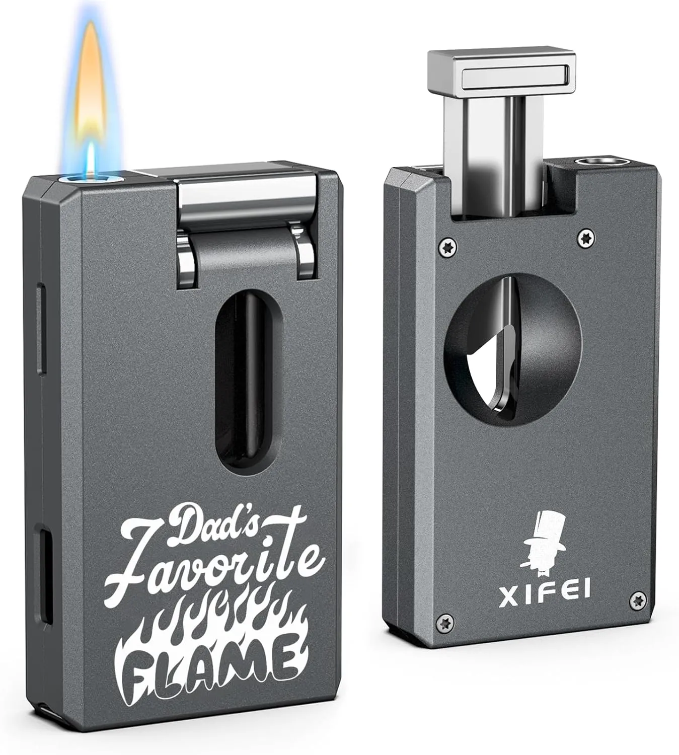XIFEI Cigar Lighter, Personalized Adjustable Jet Soft Flame, Portable Torch Lighter with V Cut Cigar Cutter, Cigar Punch, Creative Gifts for Dad, Windproof Refillable Butane Lighters