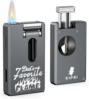 XIFEI Cigar Lighter, Personalized Adjustable Jet Soft Flame, Portable Torch Lighter with V Cut Cigar Cutter, Cigar Punch, Creative Gifts for Dad, Windproof Refillable Butane Lighters