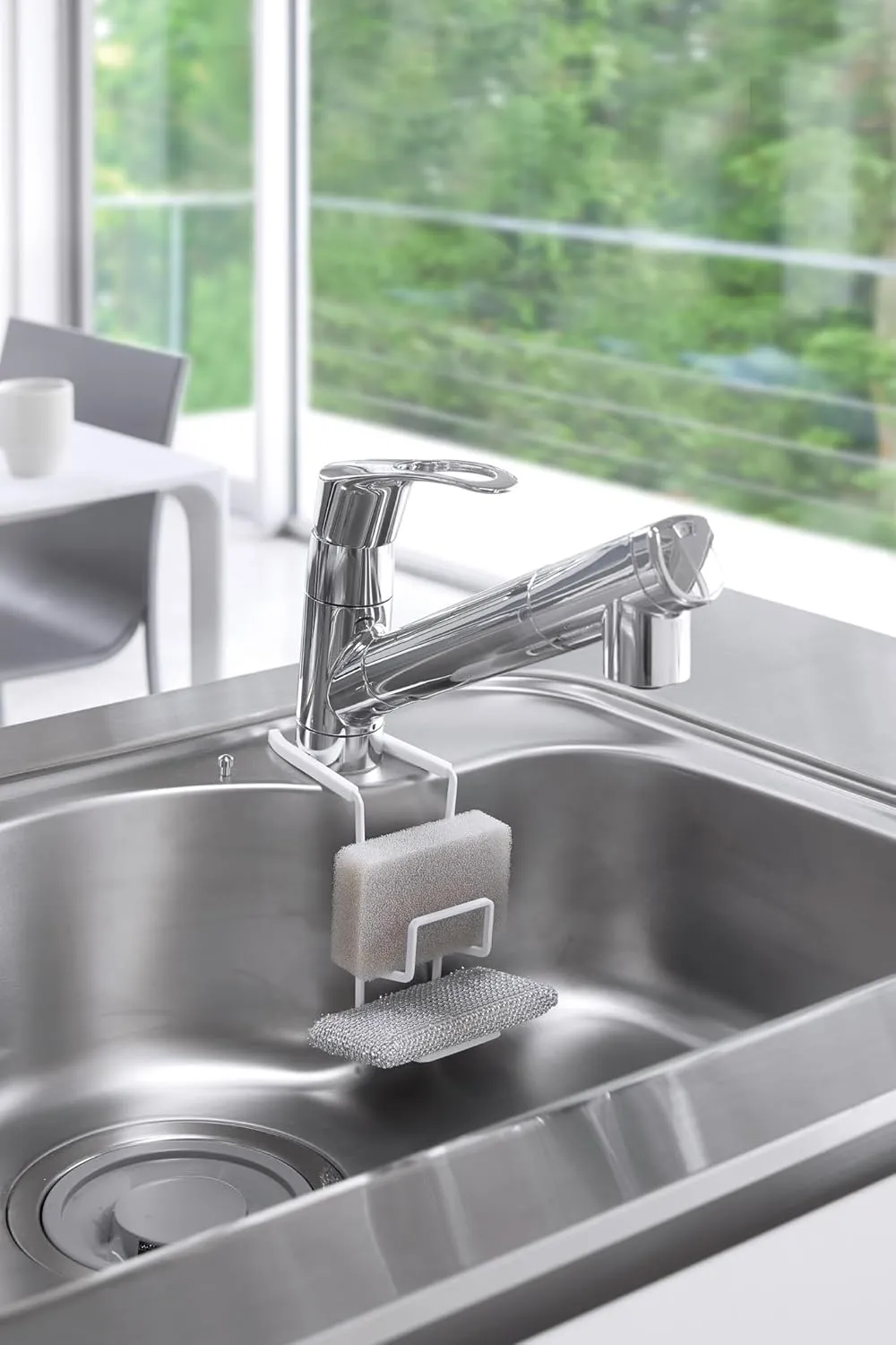 YAMAZAKI home Tower Faucet-Hanging Sponge Holder Double, White