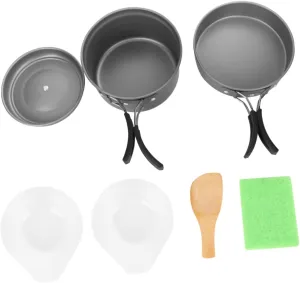 YARNOW Portable Camping Cookware Collapsible Pot Set Aluminum Pp Bowl Spoon Outdoor Cooking Kit