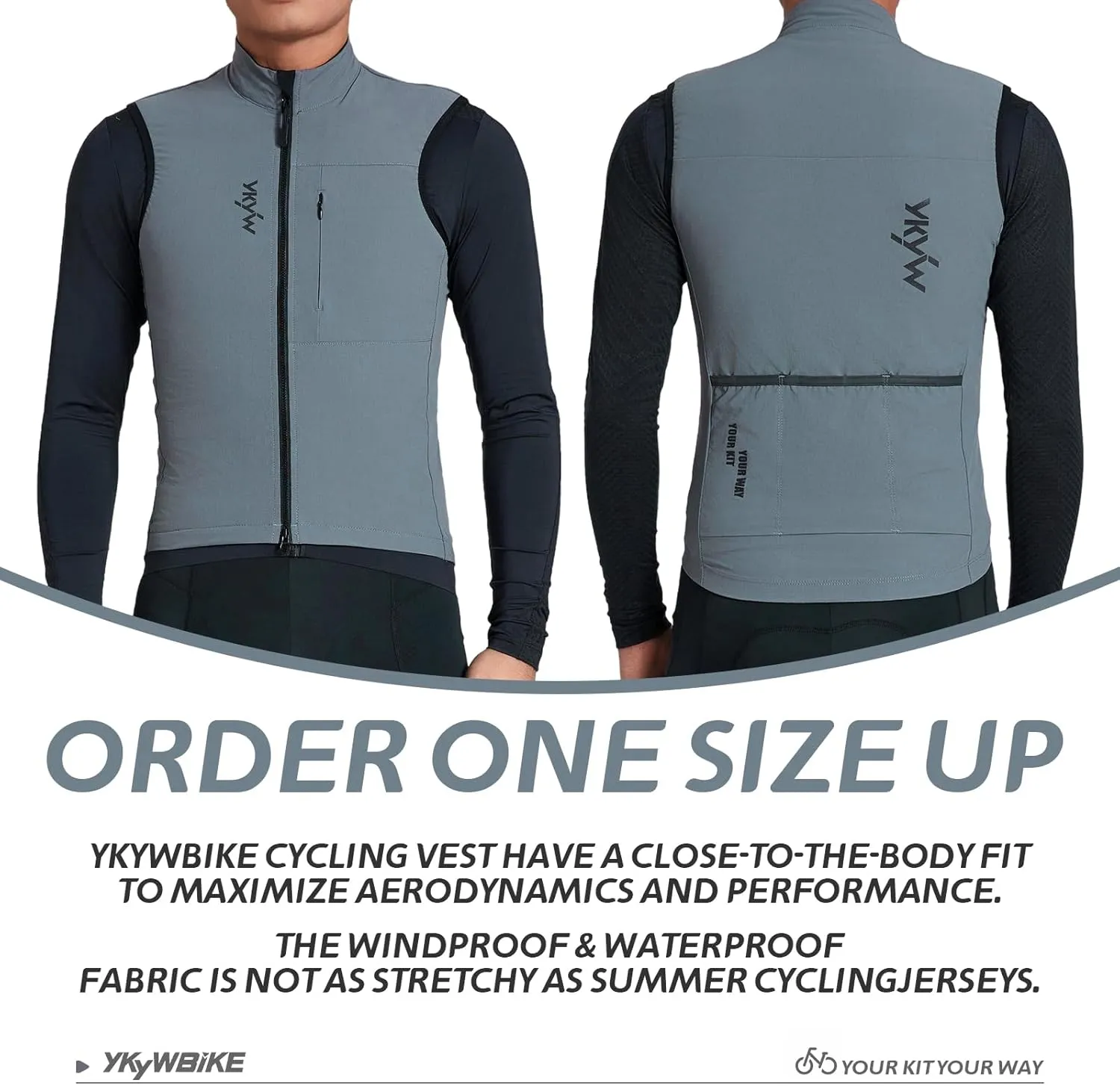 YKYWBIKE Cycling Vest for Men Sleeveless Cycling Jacket Fleece Biking Vest Ykk Full Zip Cycling Gilet Windproof Bike Vest
