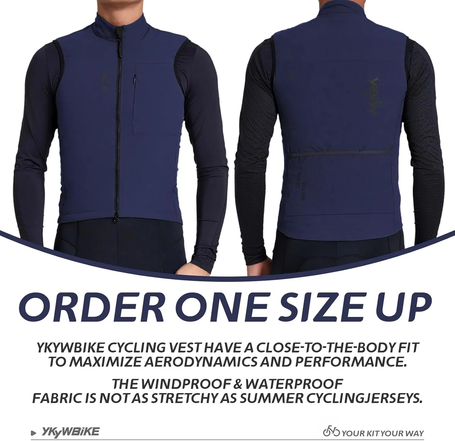 YKYWBIKE Cycling Vest for Men Sleeveless Cycling Jacket Fleece Biking Vest Ykk Full Zip Cycling Gilet Windproof Bike Vest