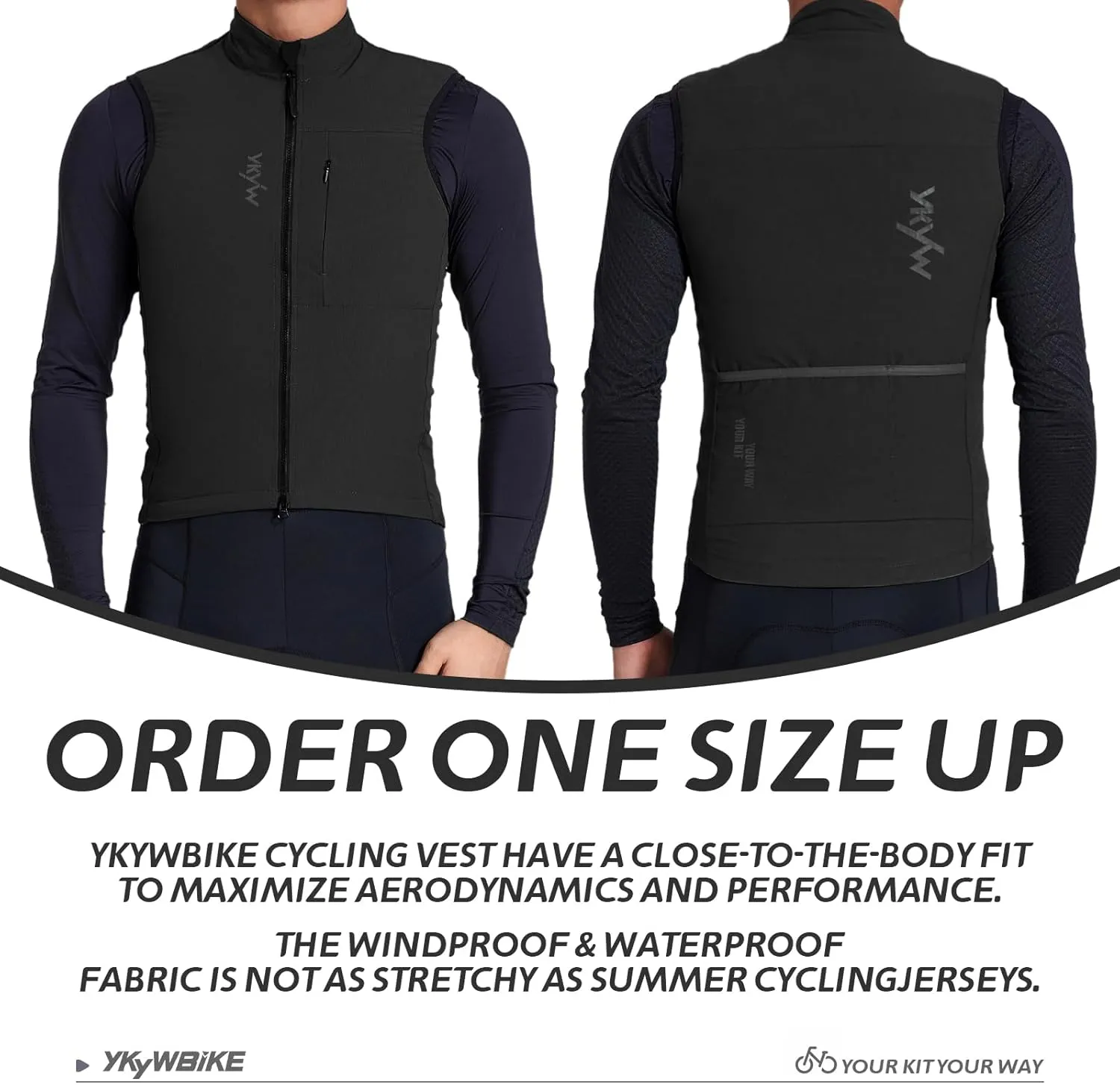 YKYWBIKE Cycling Vest for Men Sleeveless Cycling Jacket Fleece Biking Vest Ykk Full Zip Cycling Gilet Windproof Bike Vest