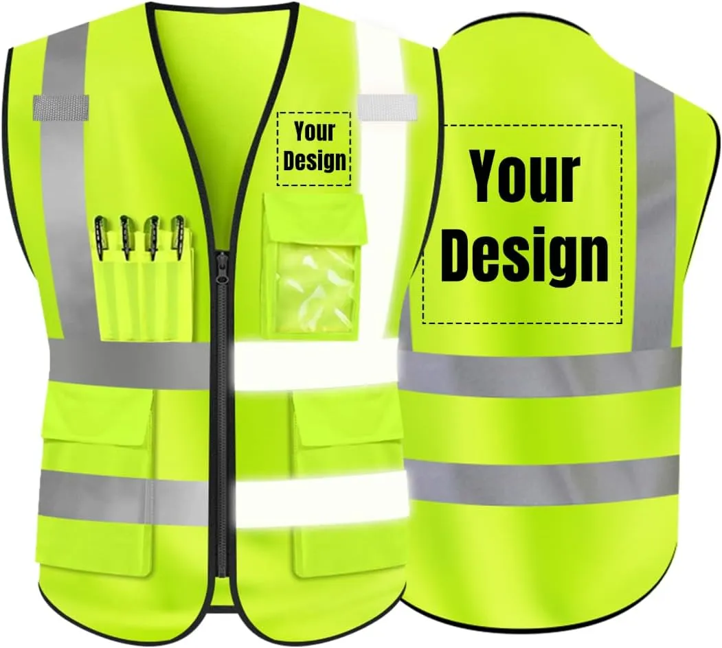 YOWESHOP High Visibility Safety Vest Customize Your Logo Protective Security Vest (L, Yellow)
