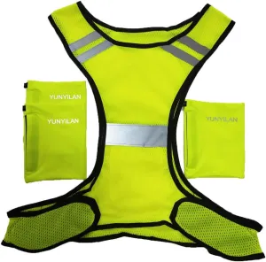 YUNYILAN Reflective Vest for Running or Cycling (Women and Men, with Pockets, Gear for Jogging, Biking, Walking Adjustable Waist