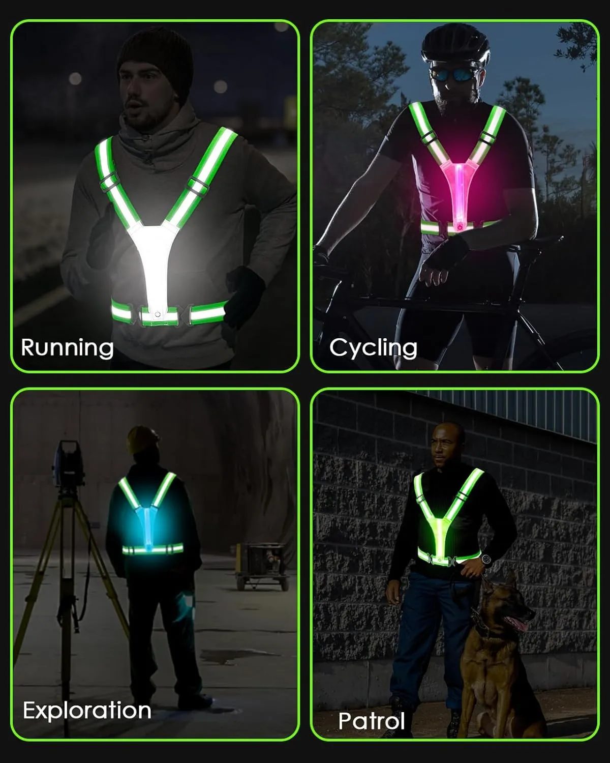 Zacro LED Reflective Vest Running Gear, 5 Lights Colors High Visibility Reflective Running Gear Rechargeable Light Up Running Vest for Walking Running Cycling, Adjustable for Men Women Kids