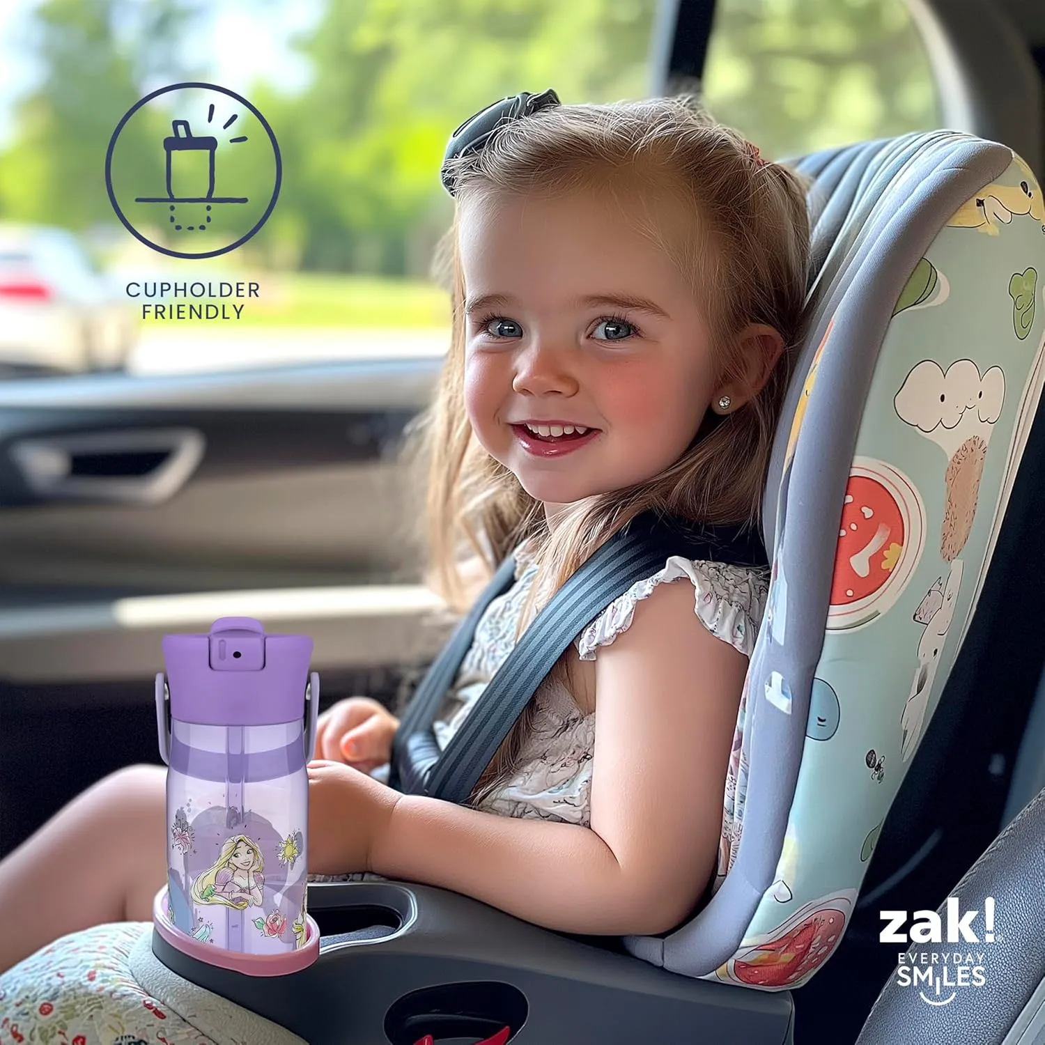 Zak Designs Harmony Disney Princess Water Bottle for Travel or At Home, 18oz Recycled Plastic is Leak-Proof When Closed with Straw Lid and Carry Handle, 2-Pack (Disney Princess)