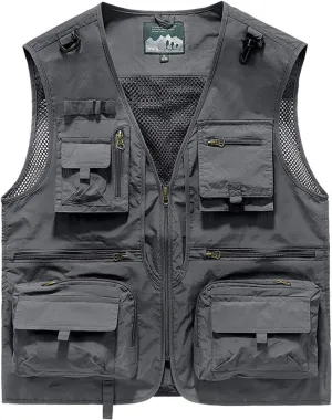 Zeiyignr Unisex Mesh Breathable Fishing Vest Multi-Pockets Photography Travel Hiking Waistcoat Jacket for Adult and Youth