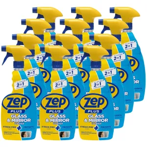 Zep Plus Glass & Mirror Cleaner - 32 Oz. (Case of 12) - R53812 - Keep Your Mirror and Glass Surfaces Clear   Streak-free While Also Preventing Mirror Fog…