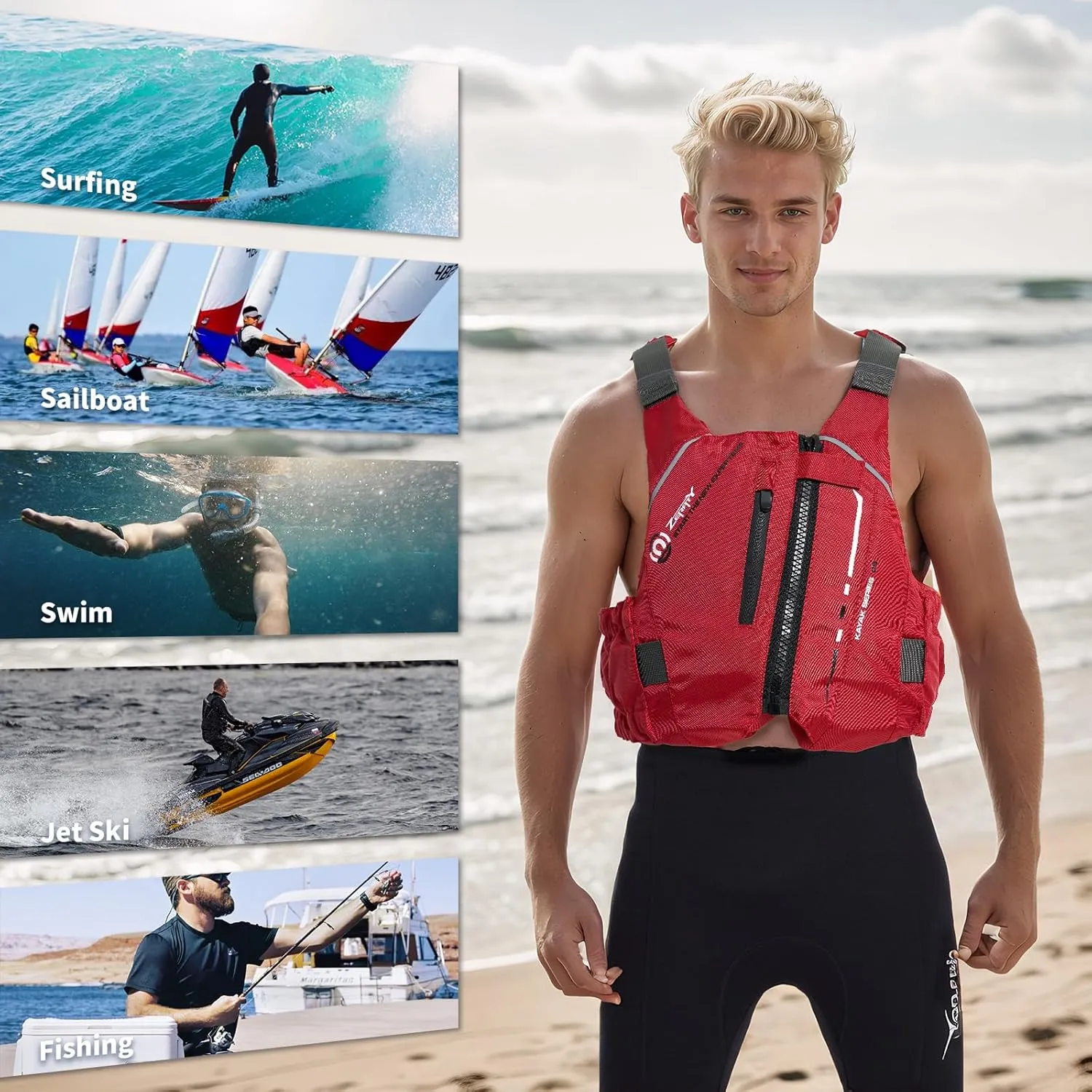 Zeraty Swim Jacket for Adults – Adjustable Buoyancy Vest with Pockets & Reflective Safety for Kayaking, Paddle Sports, and Water Adventures