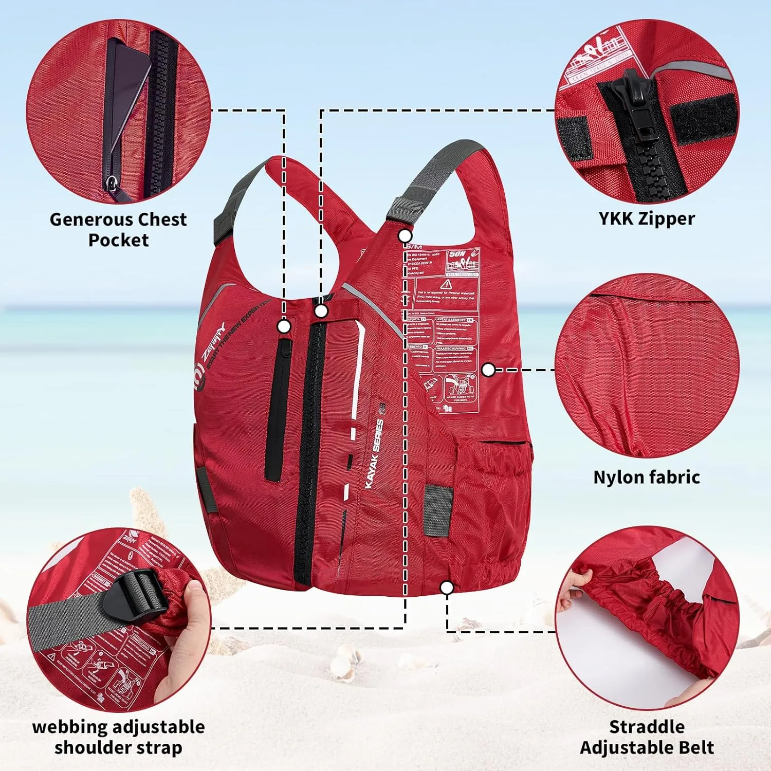 Zeraty Swim Jacket for Adults – Adjustable Buoyancy Vest with Pockets & Reflective Safety for Kayaking, Paddle Sports, and Water Adventures