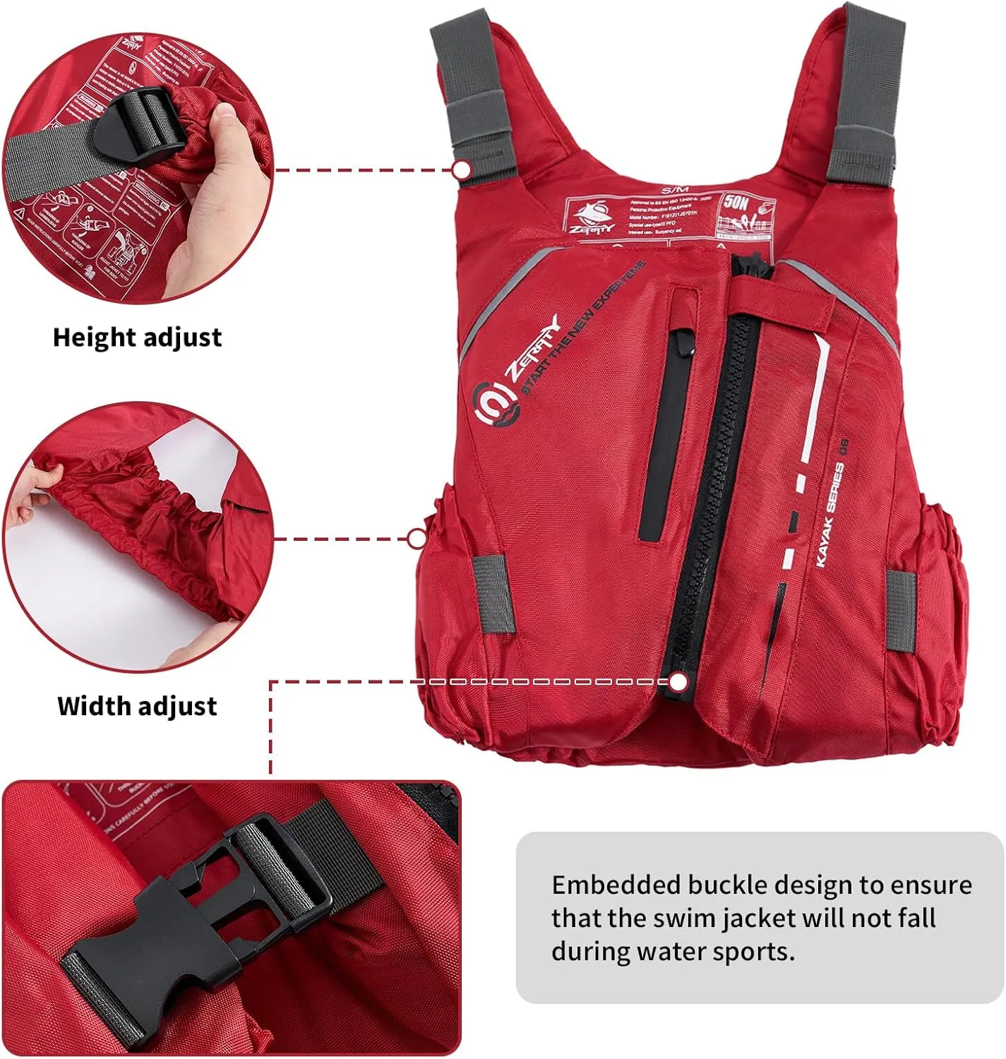 Zeraty Swim Jacket for Adults – Adjustable Buoyancy Vest with Pockets & Reflective Safety for Kayaking, Paddle Sports, and Water Adventures