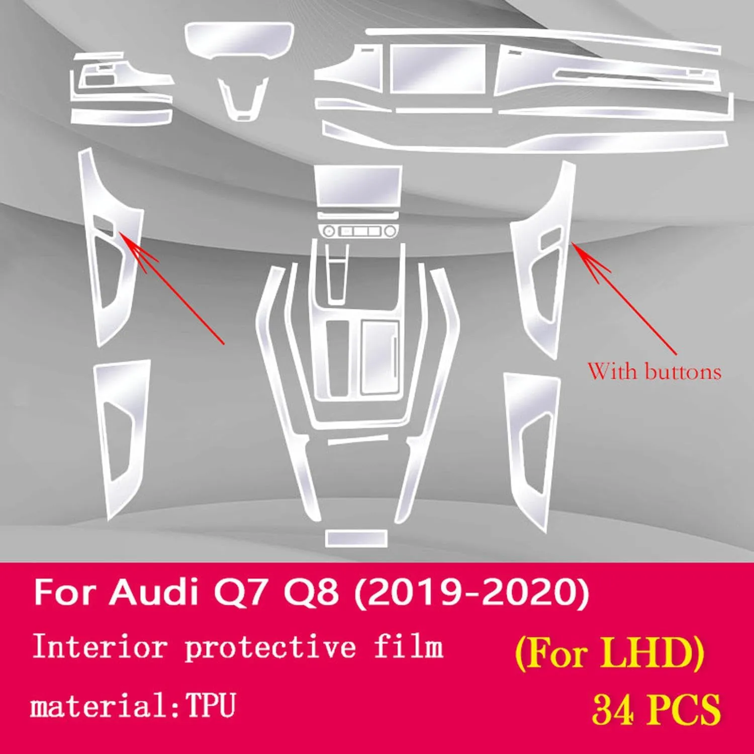 ZIRIA Car Central Console Gear Dashboard Navigation Screen Protective Film,For Audi Q7 Q8 2019-2023 Interior Accessories