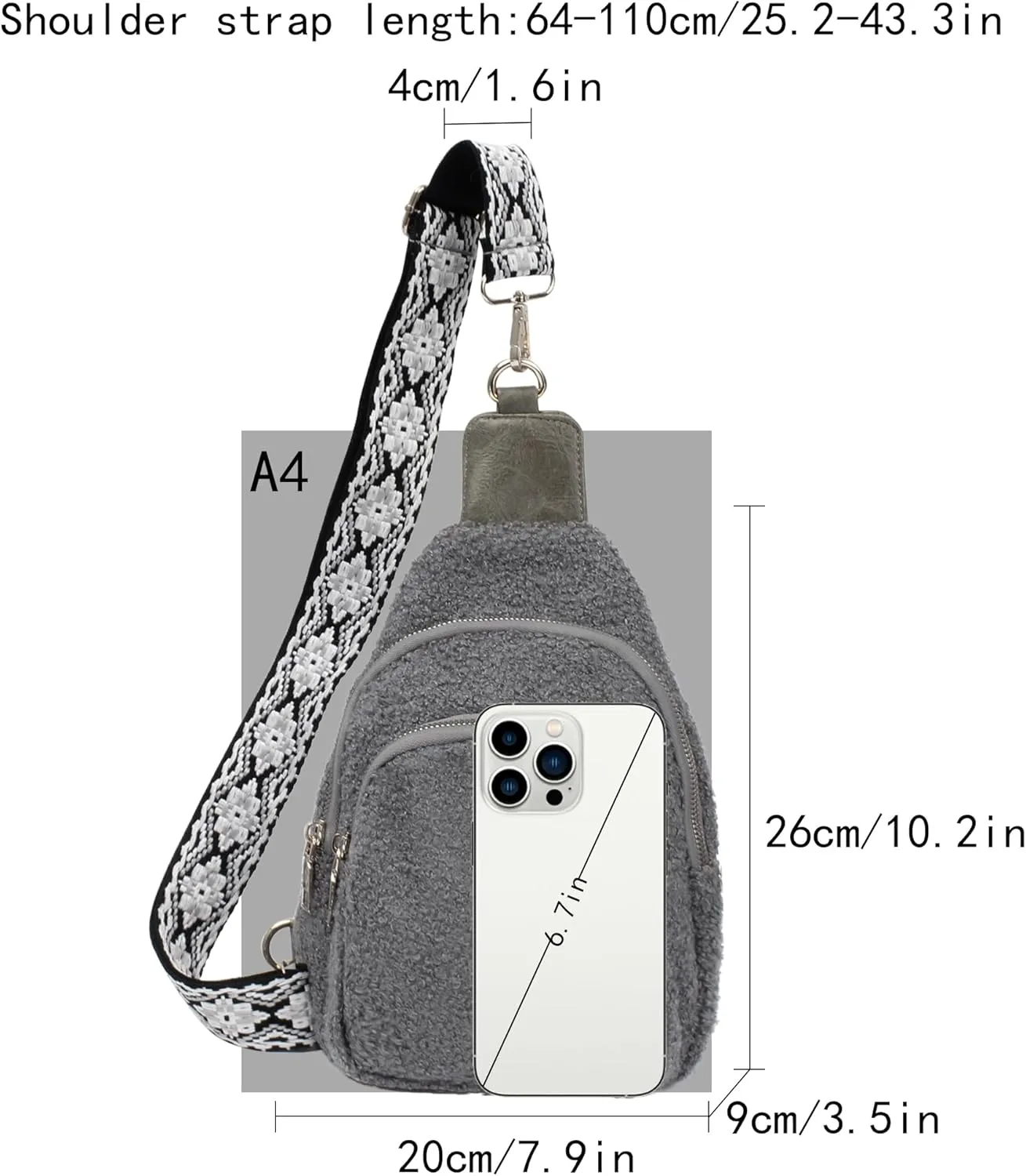 ZLM BAG US Sherpa Fleece Crossbody Sling Backpack Small Travel Fanny Pack Chest Bag Multipurpose Hiking Daypack