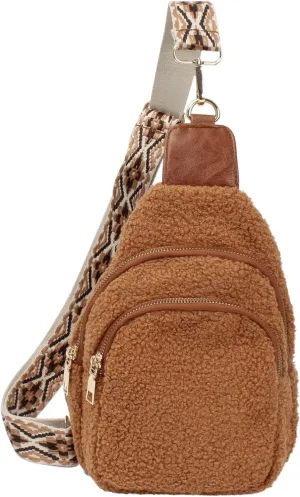 ZLM BAG US Sherpa Fleece Crossbody Sling Backpack Small Travel Fanny Pack Chest Bag Multipurpose Hiking Daypack