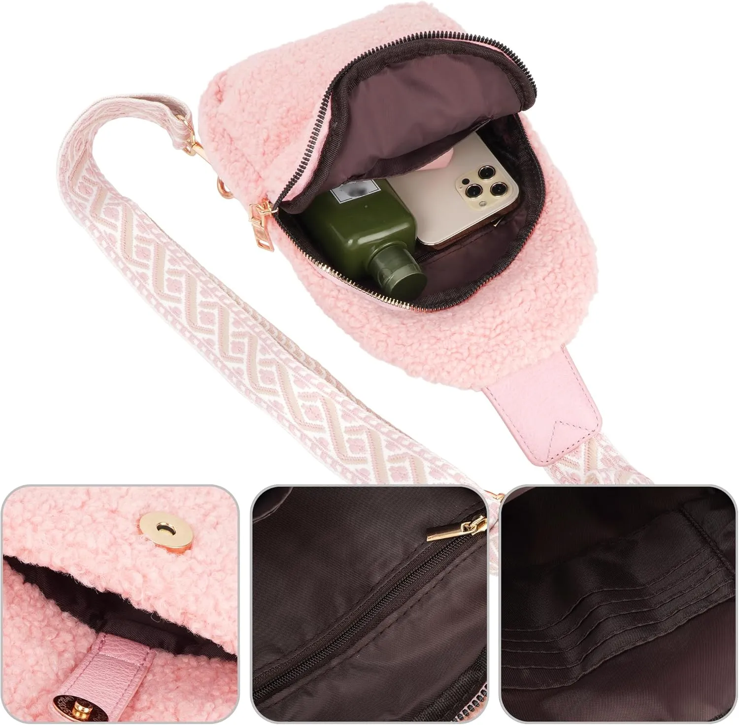 ZLM BAG US Sherpa Fleece Crossbody Sling Backpack Small Travel Fanny Pack Chest Bag Multipurpose Hiking Daypack